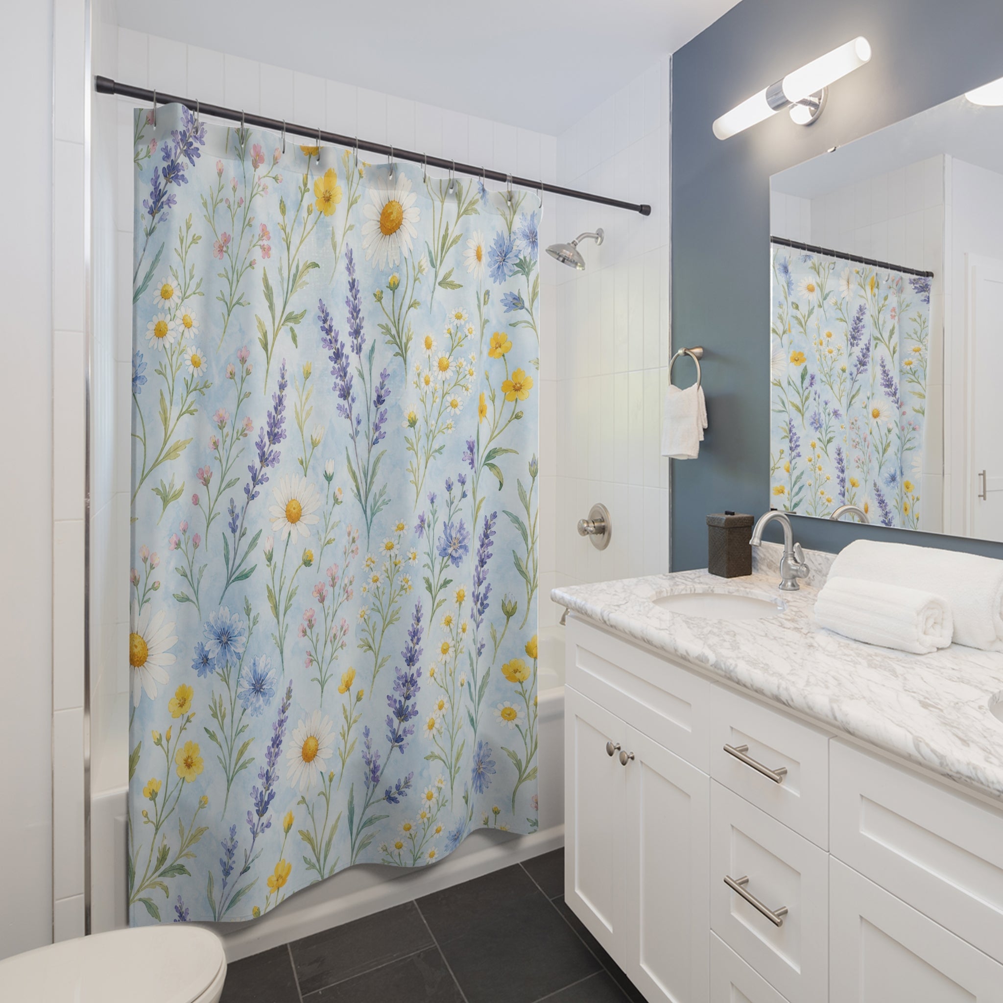 Lavender Daisy Meadow Shower Curtain
