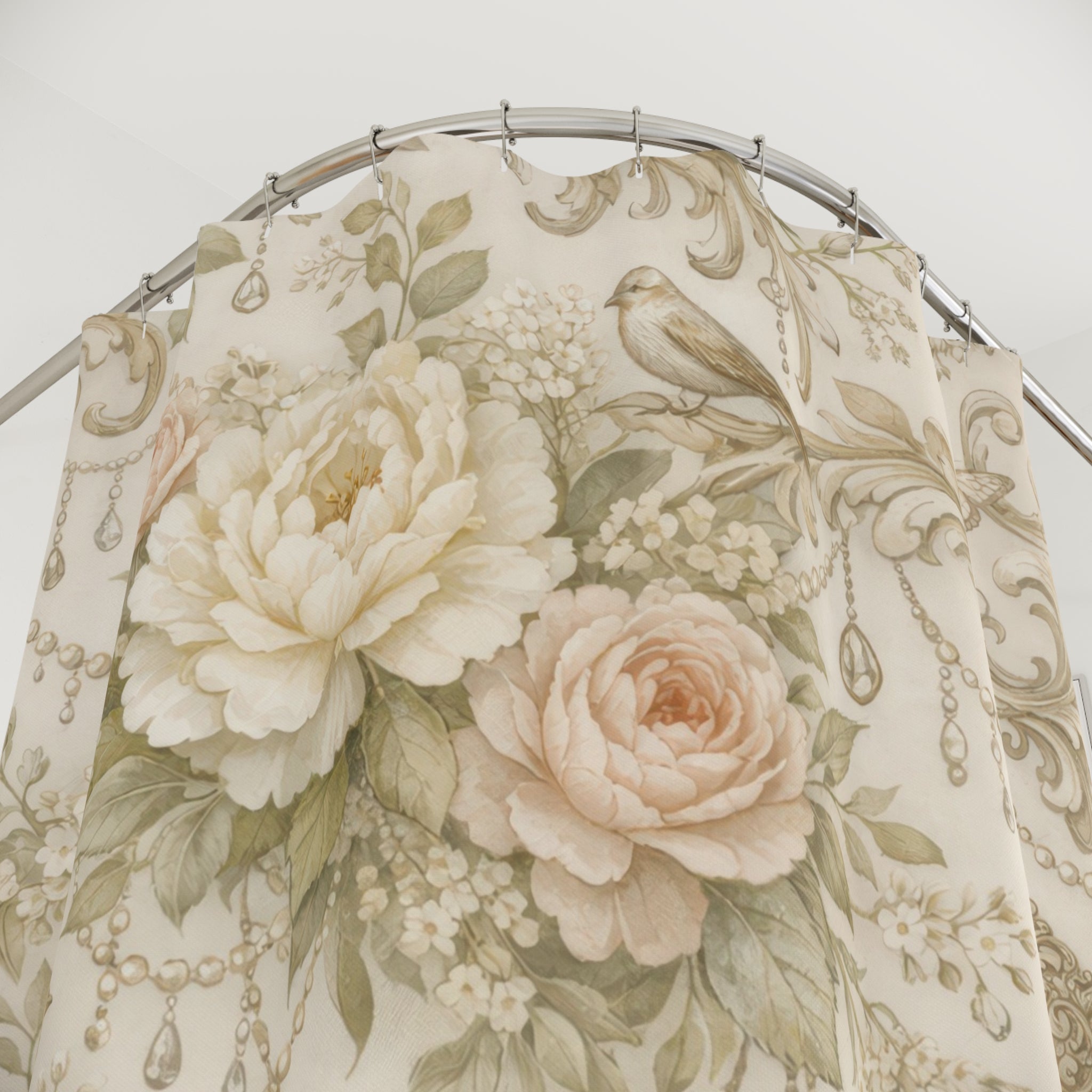Elegant Floral Peony Shower Curtain – Blush Ivory