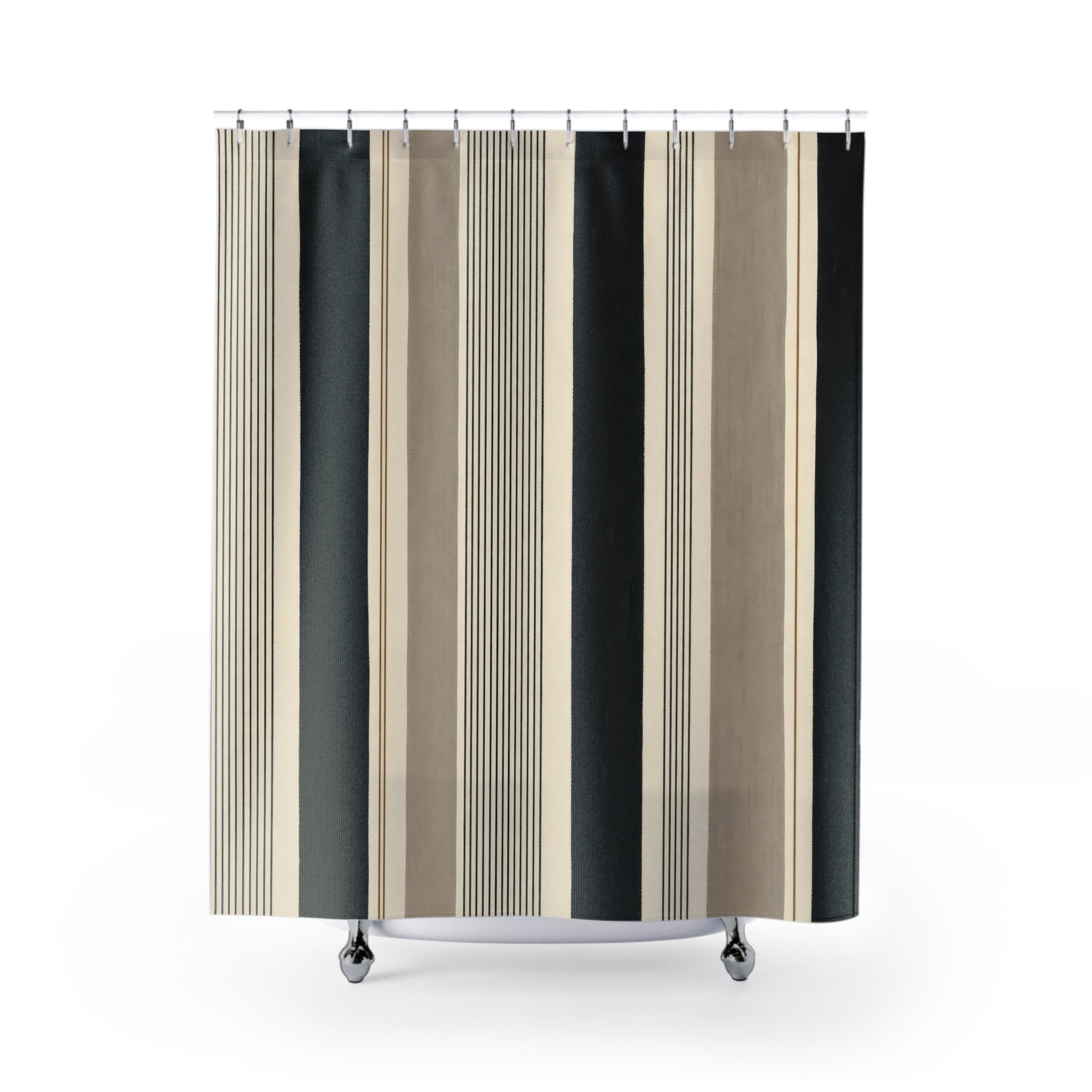 Beige Ticking Stripe Mix Shower Curtain
