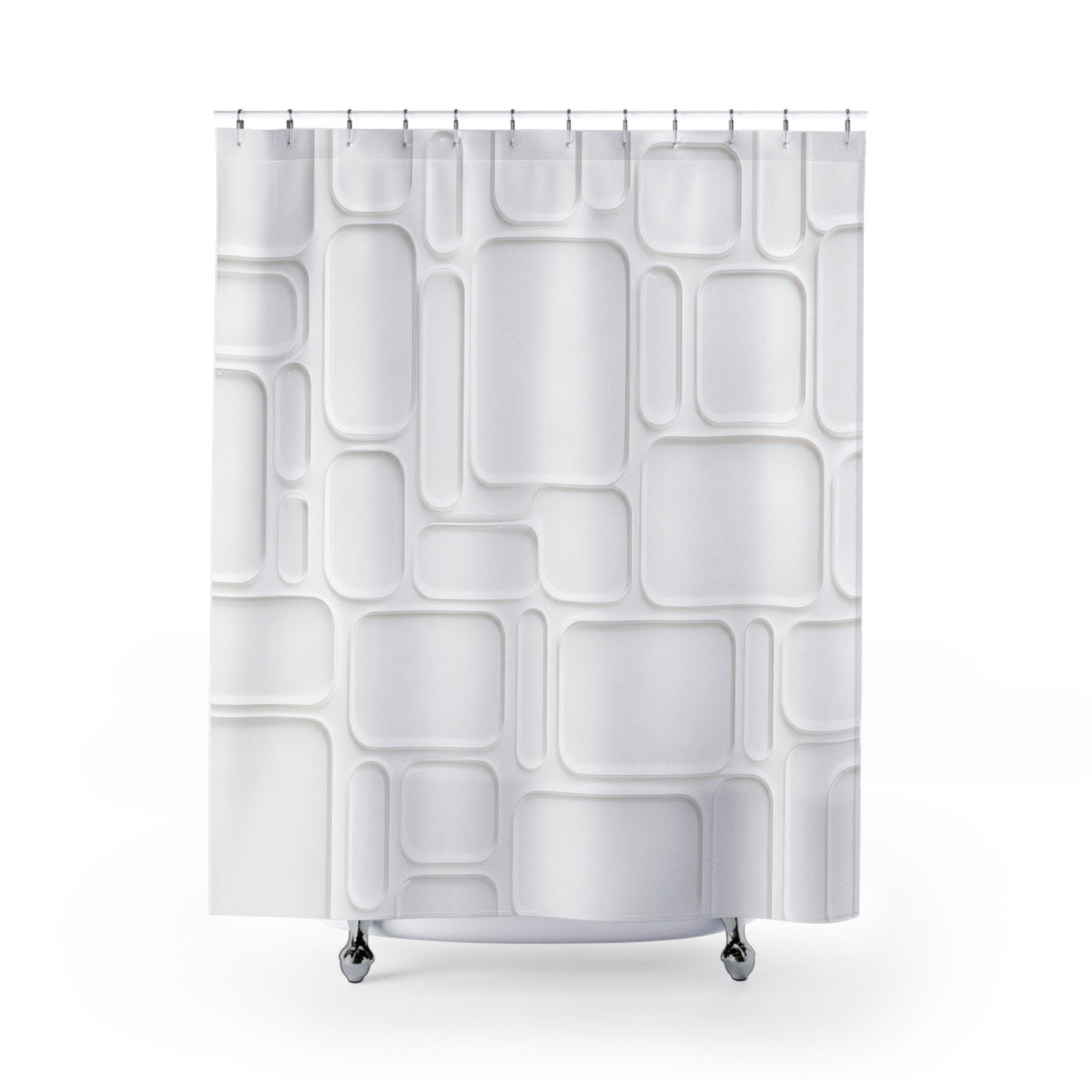 Modern White Shower Curtain, Geometric Bath Decor, Rounded Rectangle Pattern, Minimal Guest Bathroom Decor, Clean Spa White Style Decor