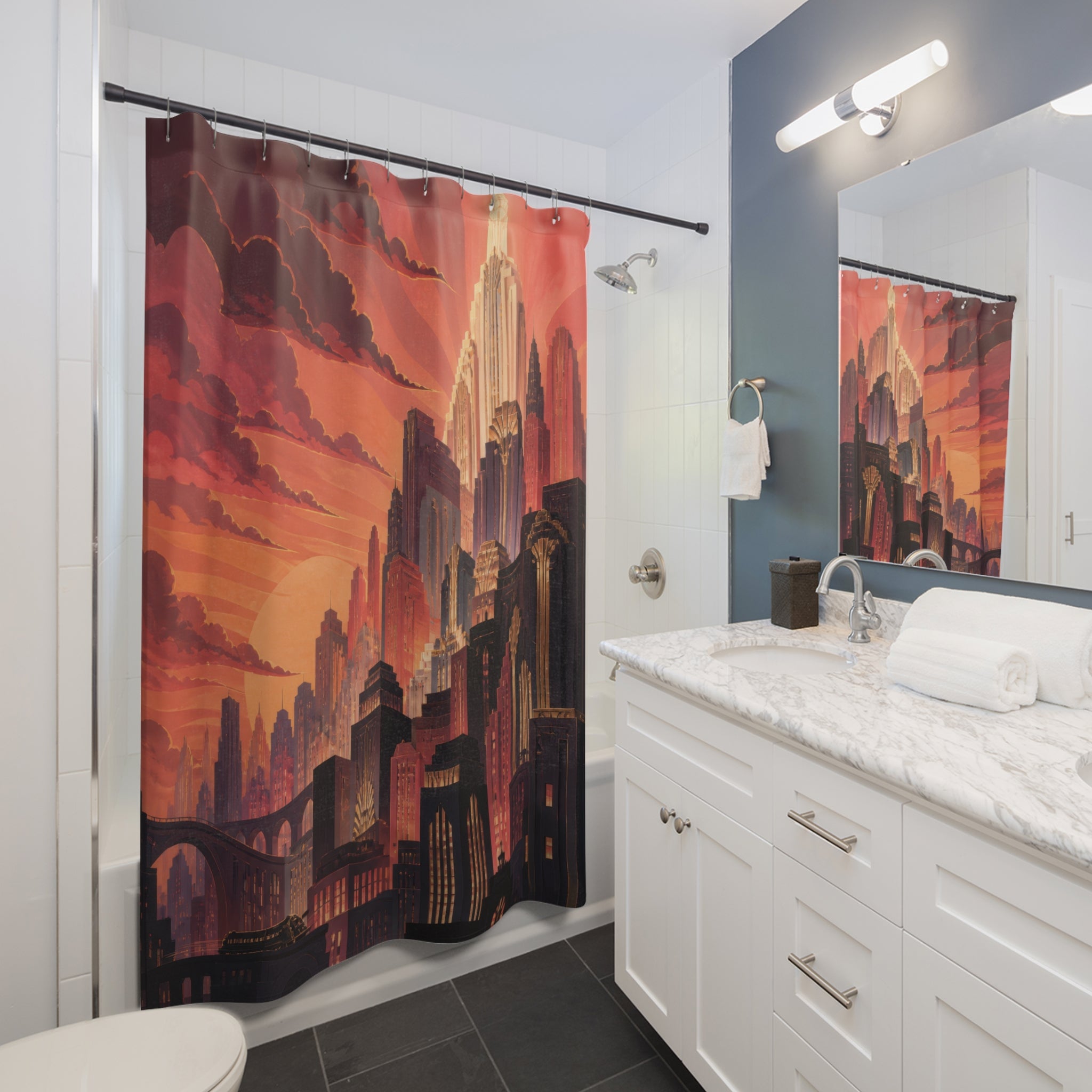 Coral Art Deco Metropolis Shower Curtain