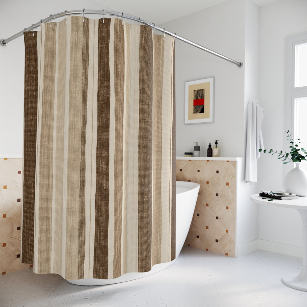 Brown Beige Vertical Stripe Shower Curtain