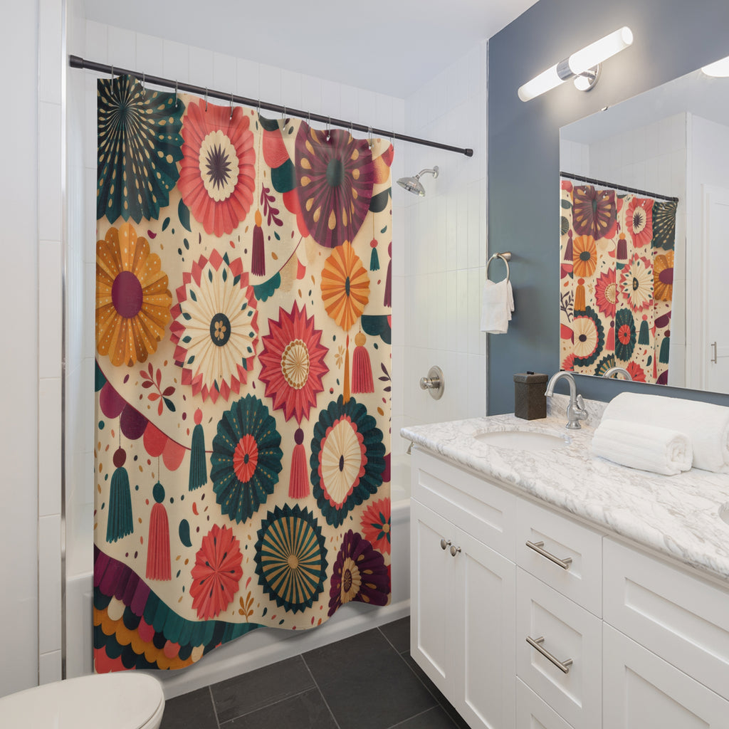 Colorful Paper Rosette Maximalist Shower Curtain