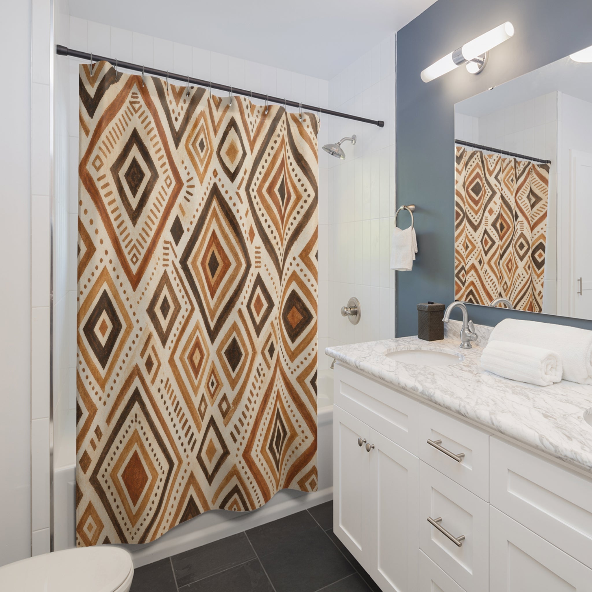 Brown Cream Diamond Shower Curtain