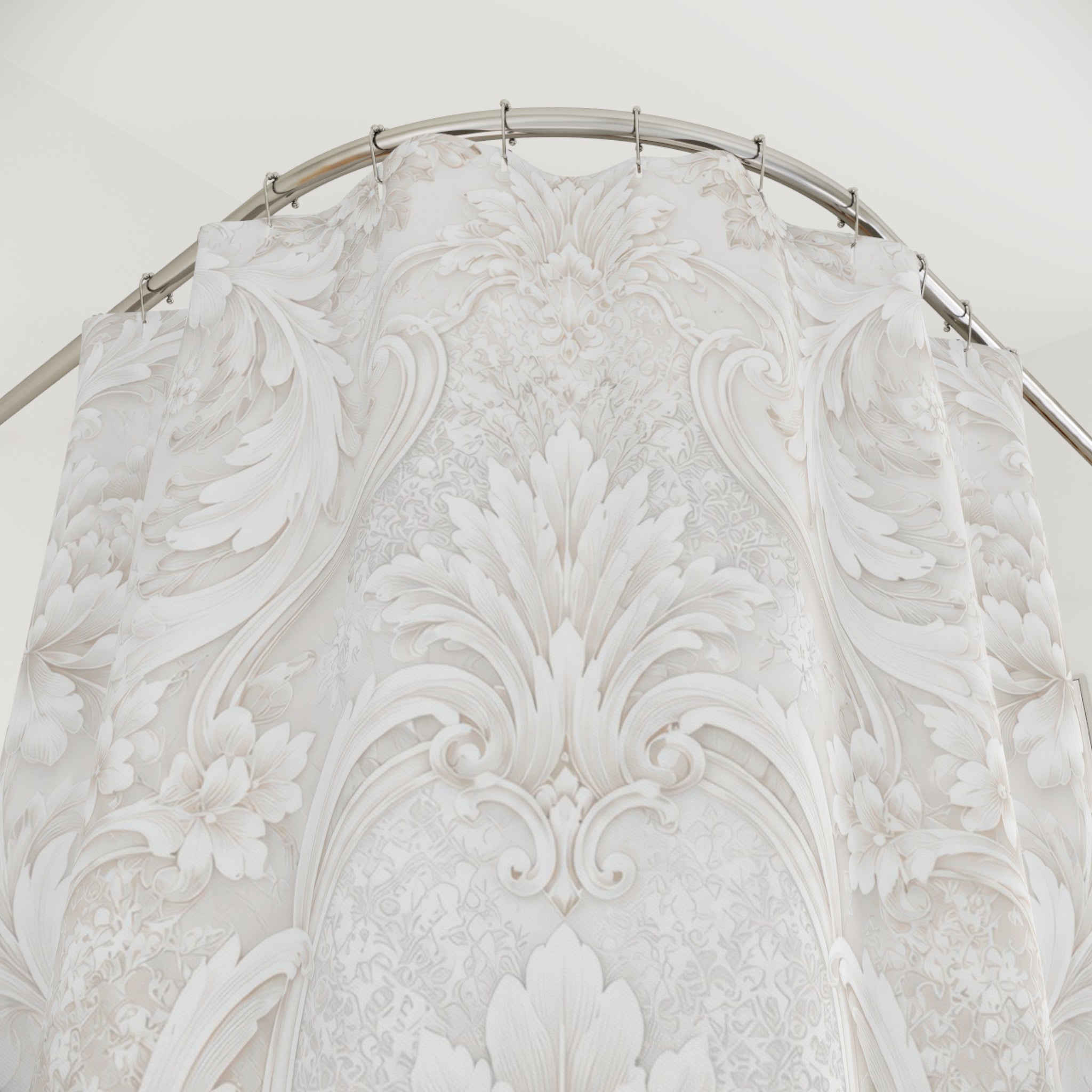 Luxury White Shower Curtain: Floral Damask
