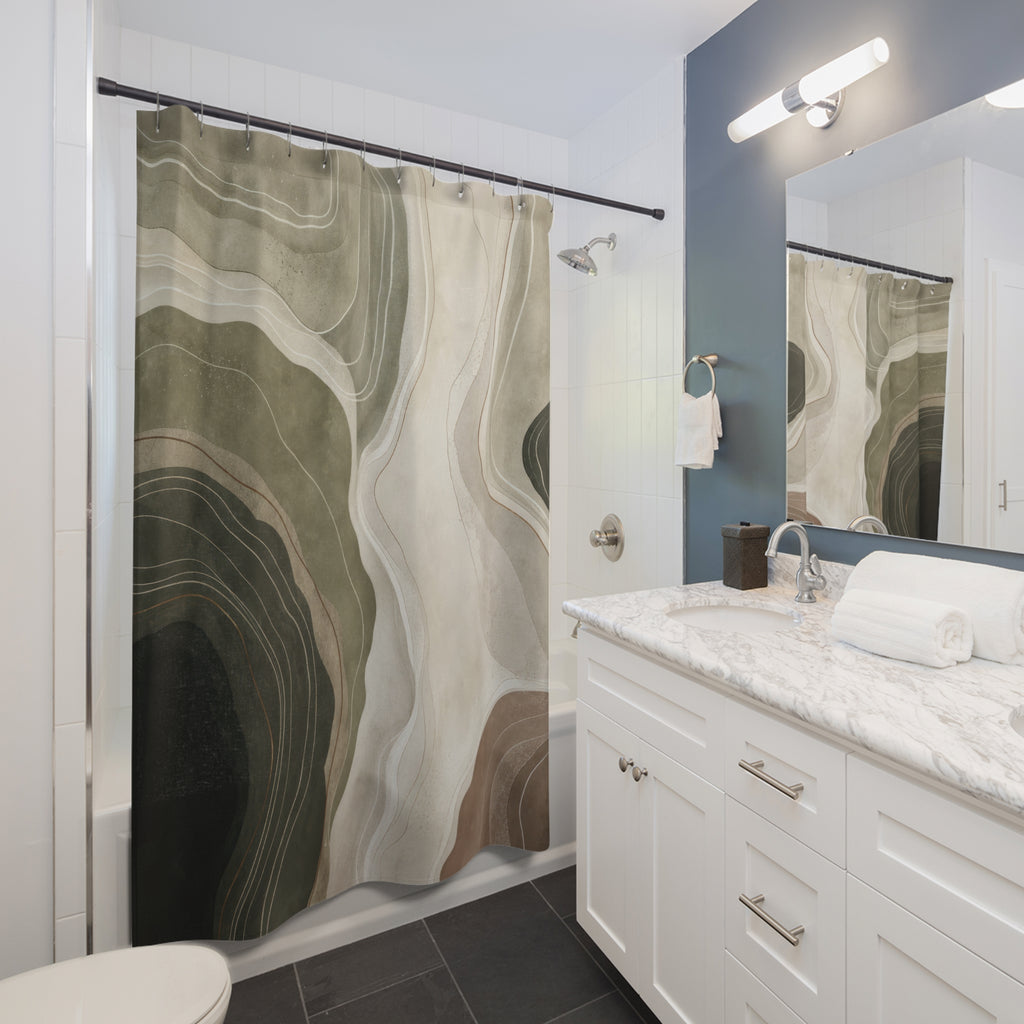 Sage Gray Topographic Line Shower Curtain