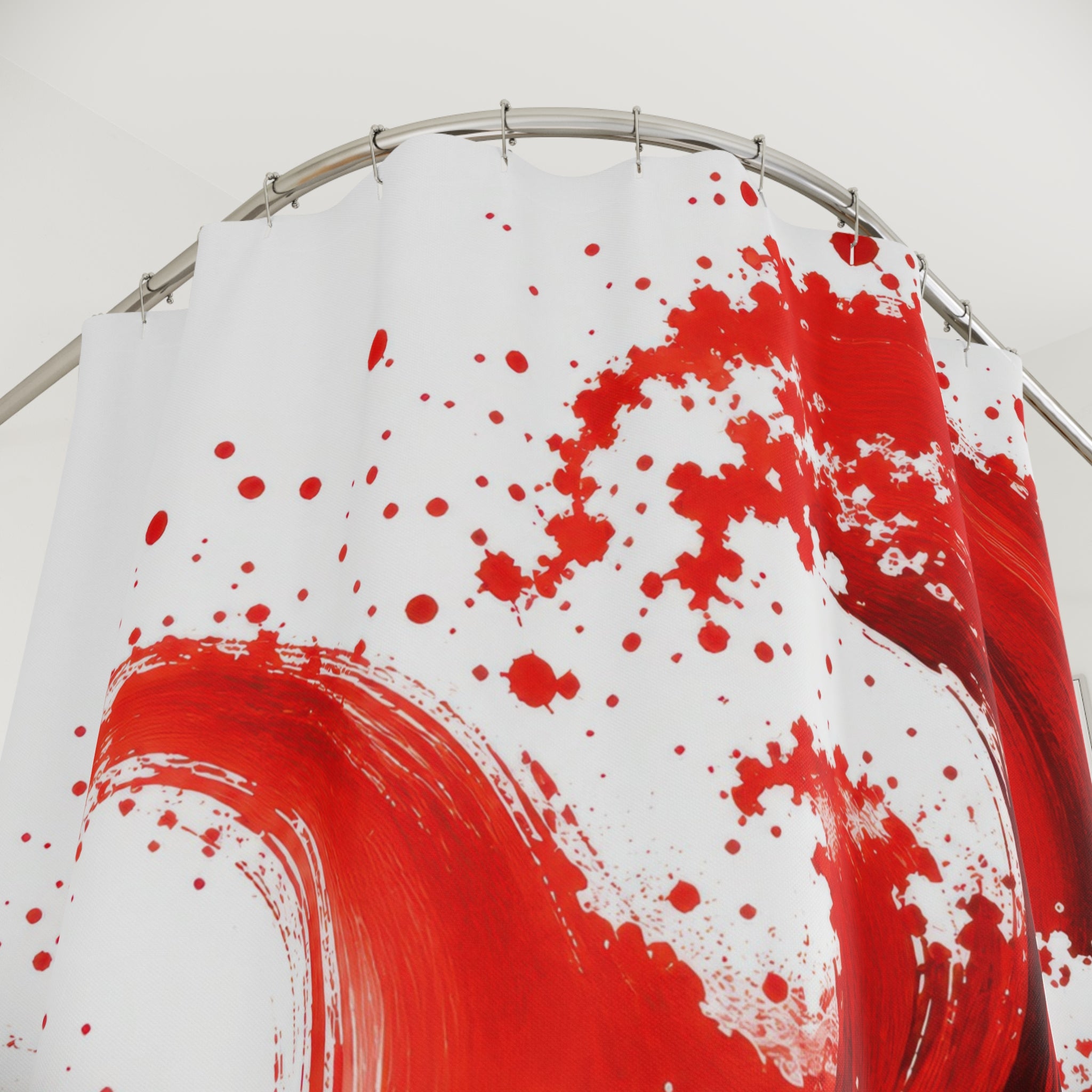 Red White Brushstroke Waves Shower Curtain