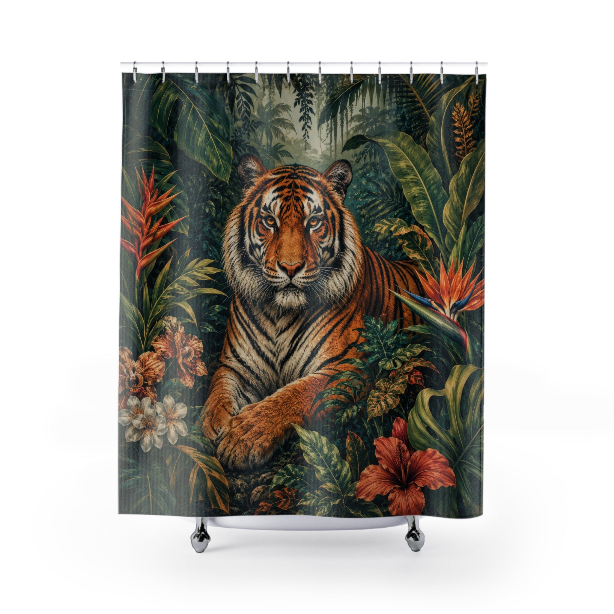 Tiger Shower Curtain: Tropical Jungle