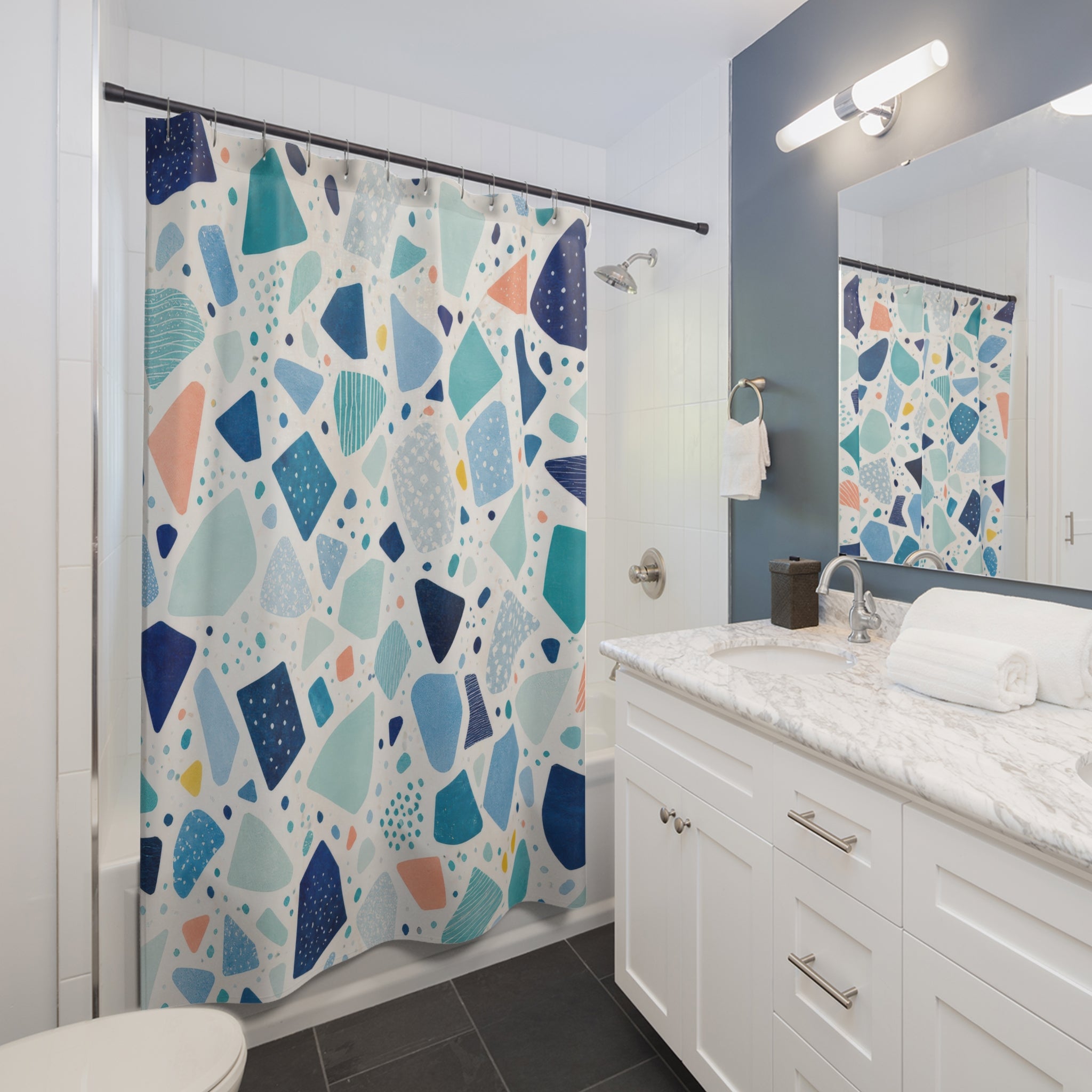 Blue Navy Mosaic Shower Curtain