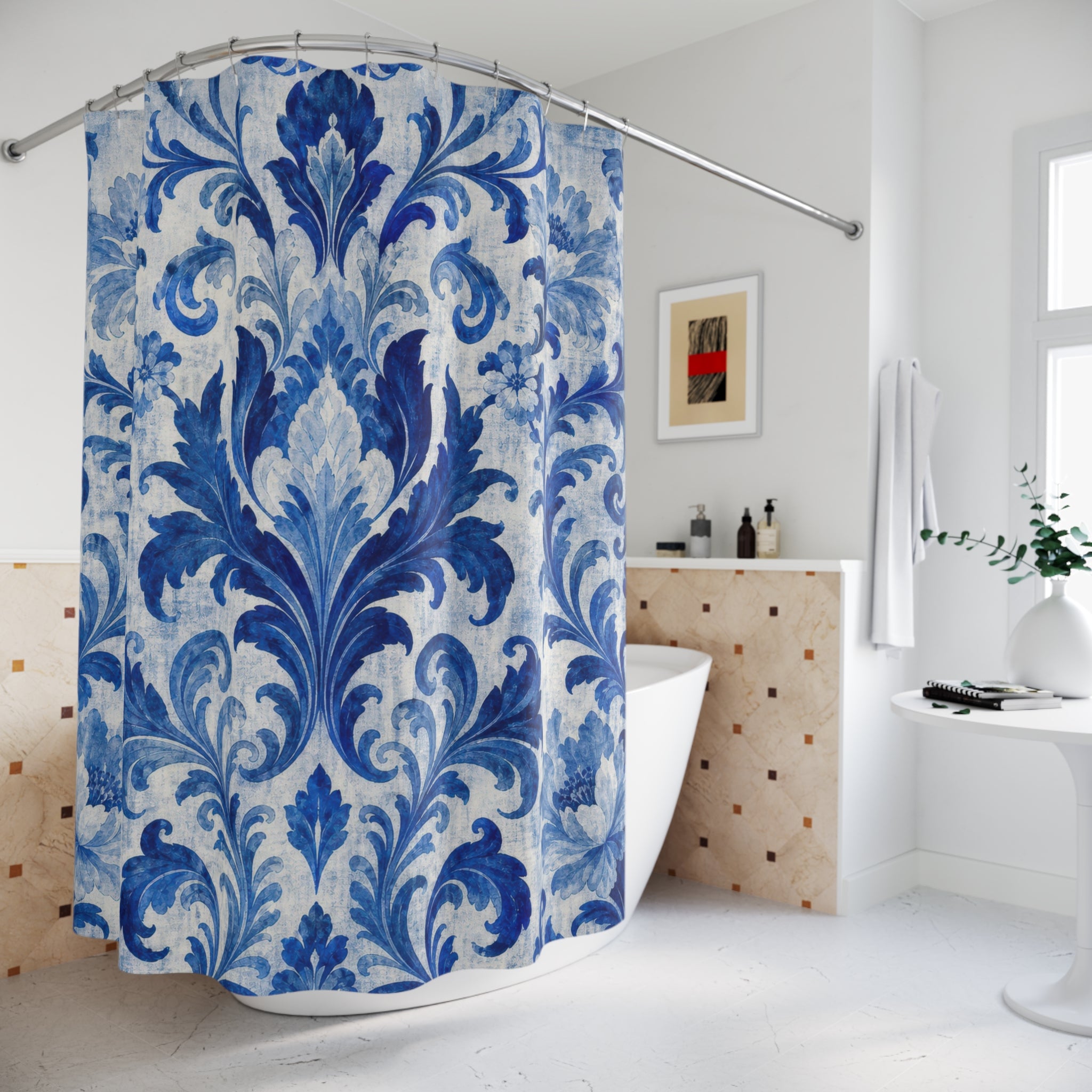 Blue Damask Shower Curtain