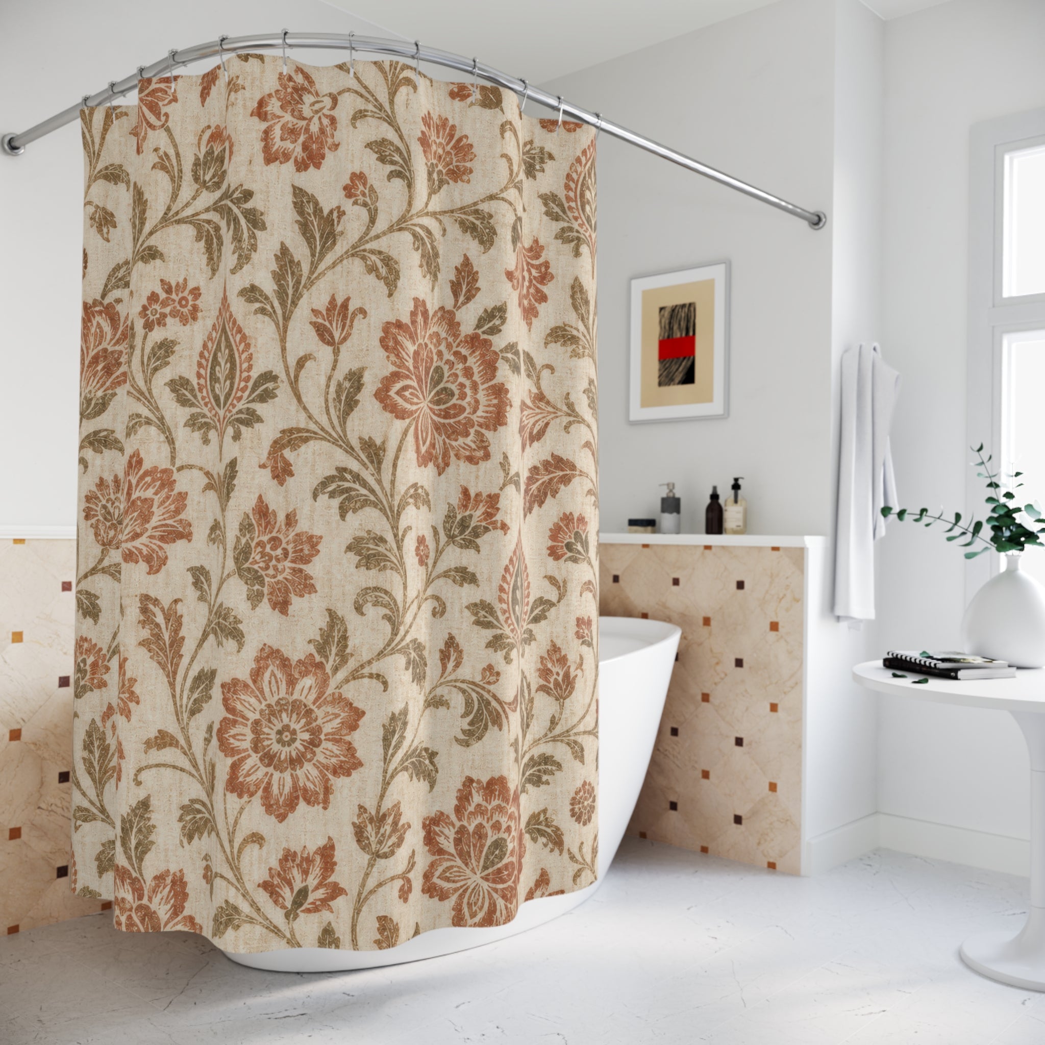 Terracotta Floral Shower Curtain