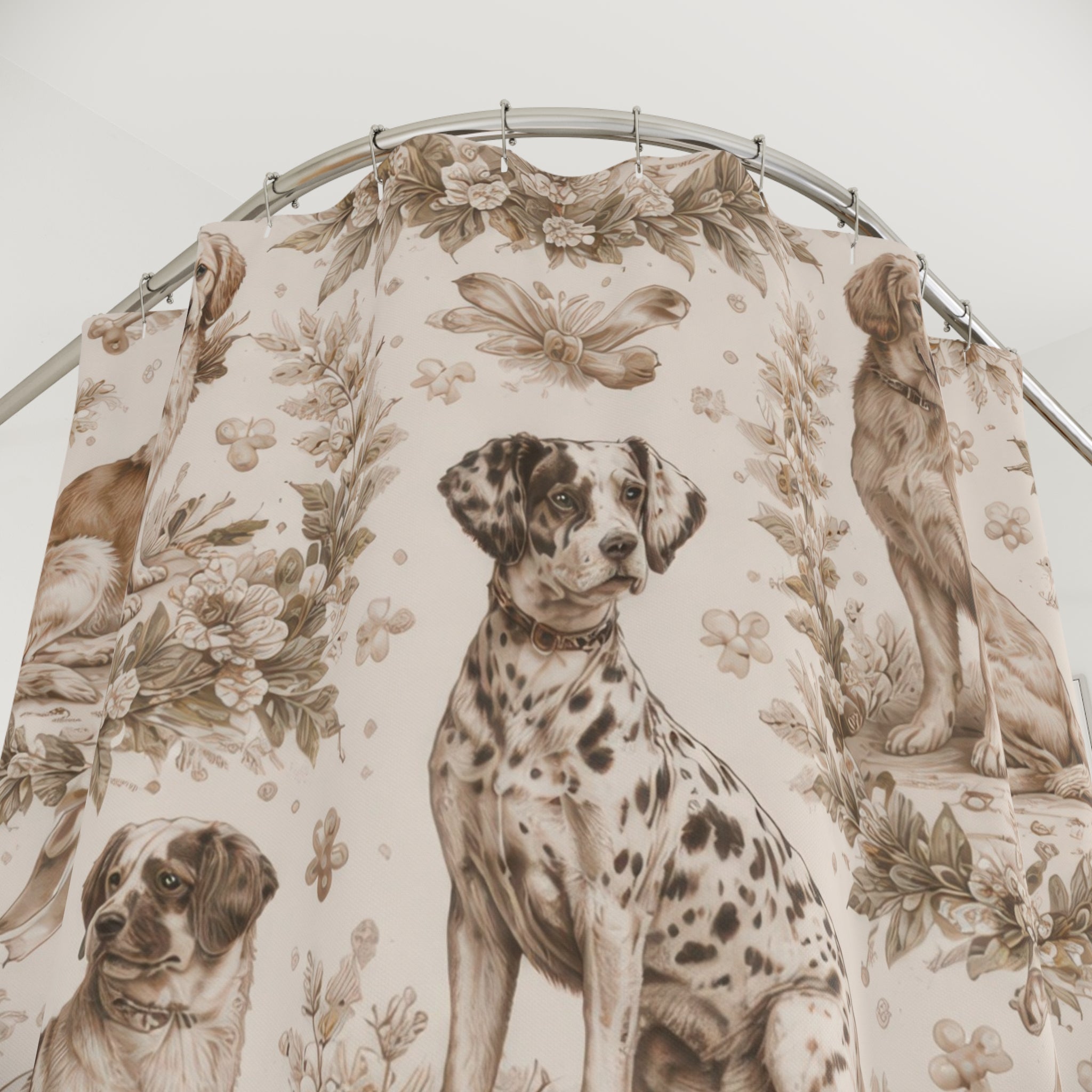 Dog Portrait Toile Shower Curtain – Beige Vintage