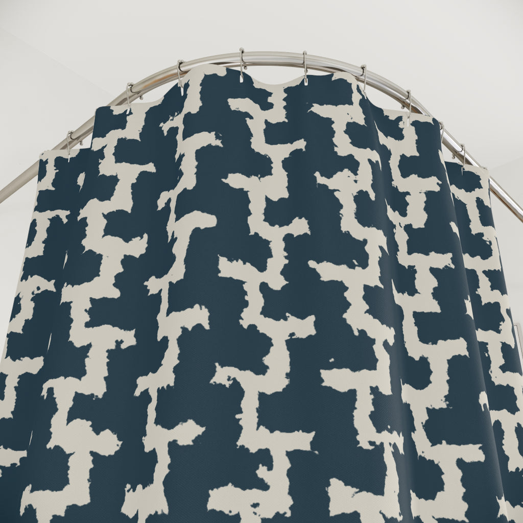 Greek Key Shower Curtain – Navy and Cream