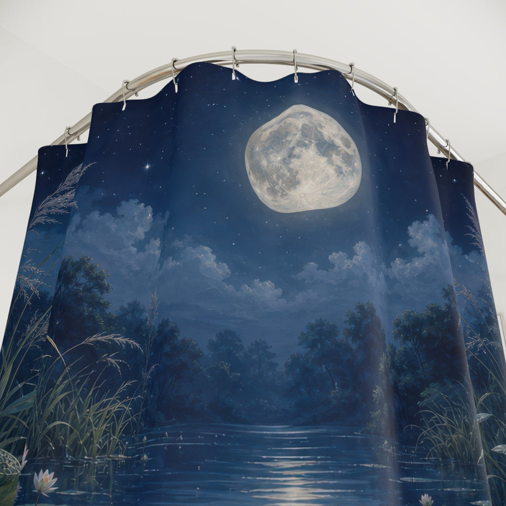 Moonlit Water Lily Pond Shower Curtain