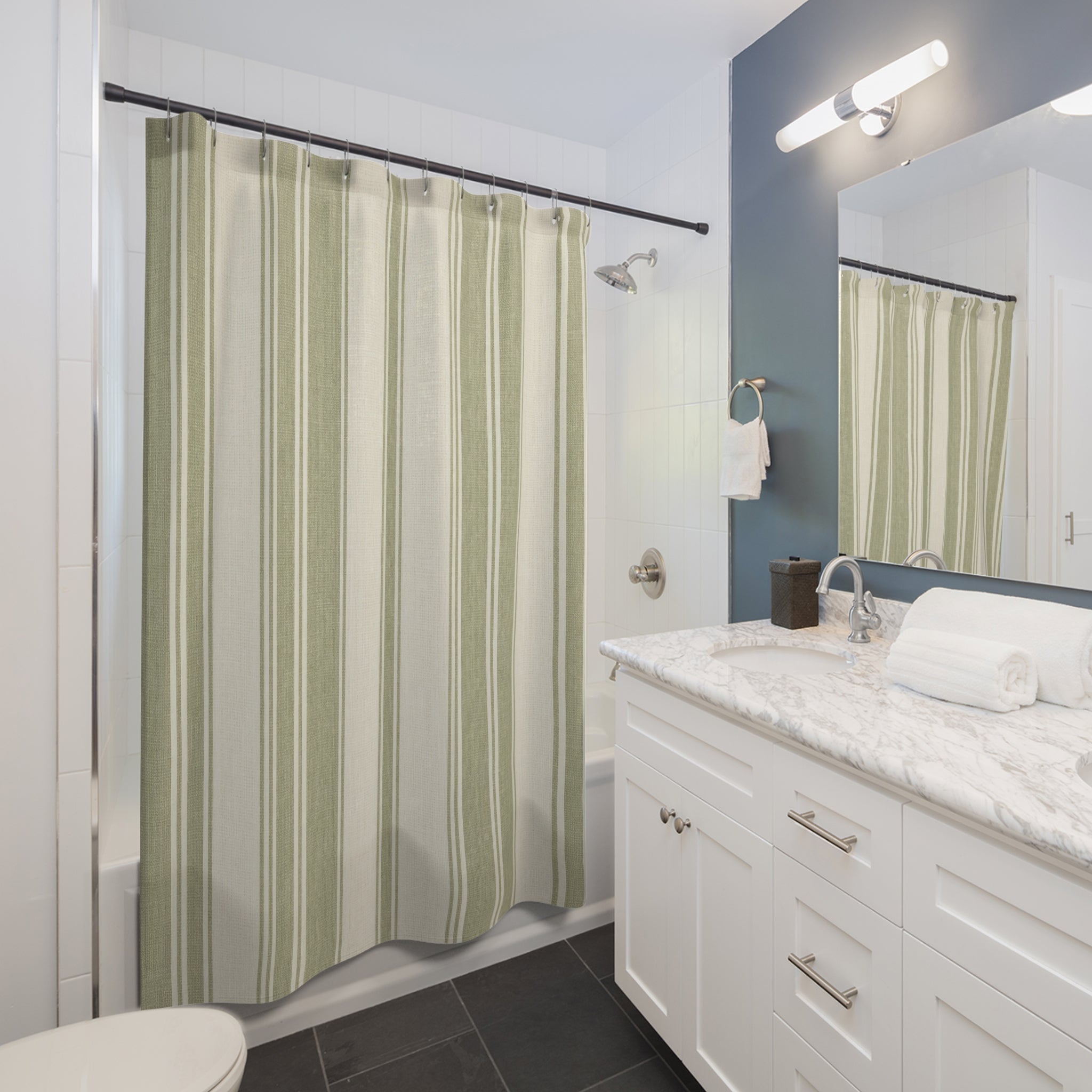 Sage Green Stripe Shower Curtain