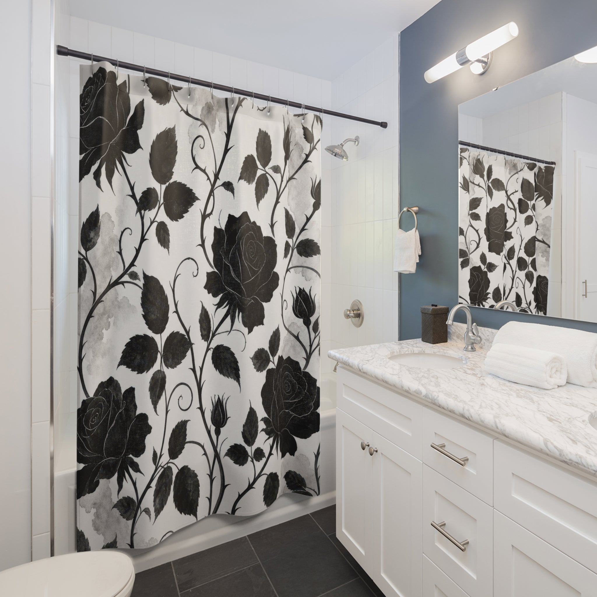 White Floral Vine Shower Curtain