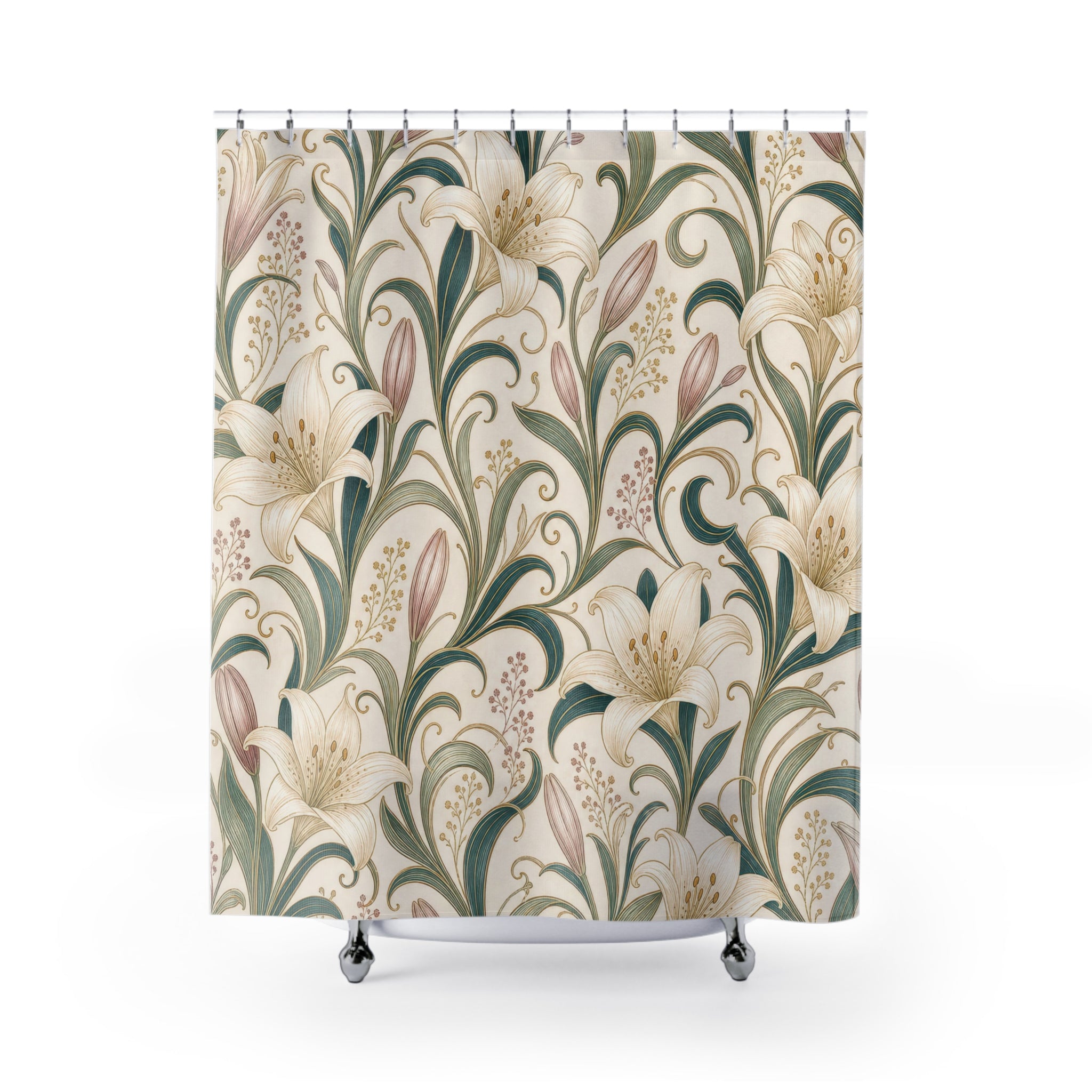 Art Nouveau Lily Floral Botanical Scroll Vintage Shower Curtain