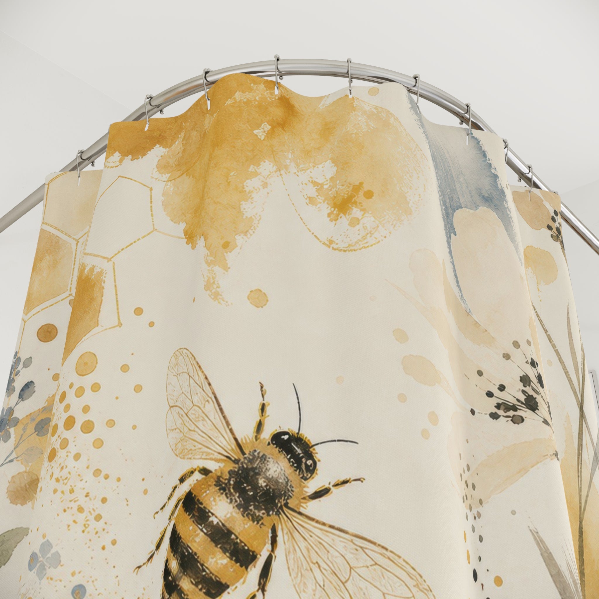 Bee Botanical Yellow Floral Shower Curtain