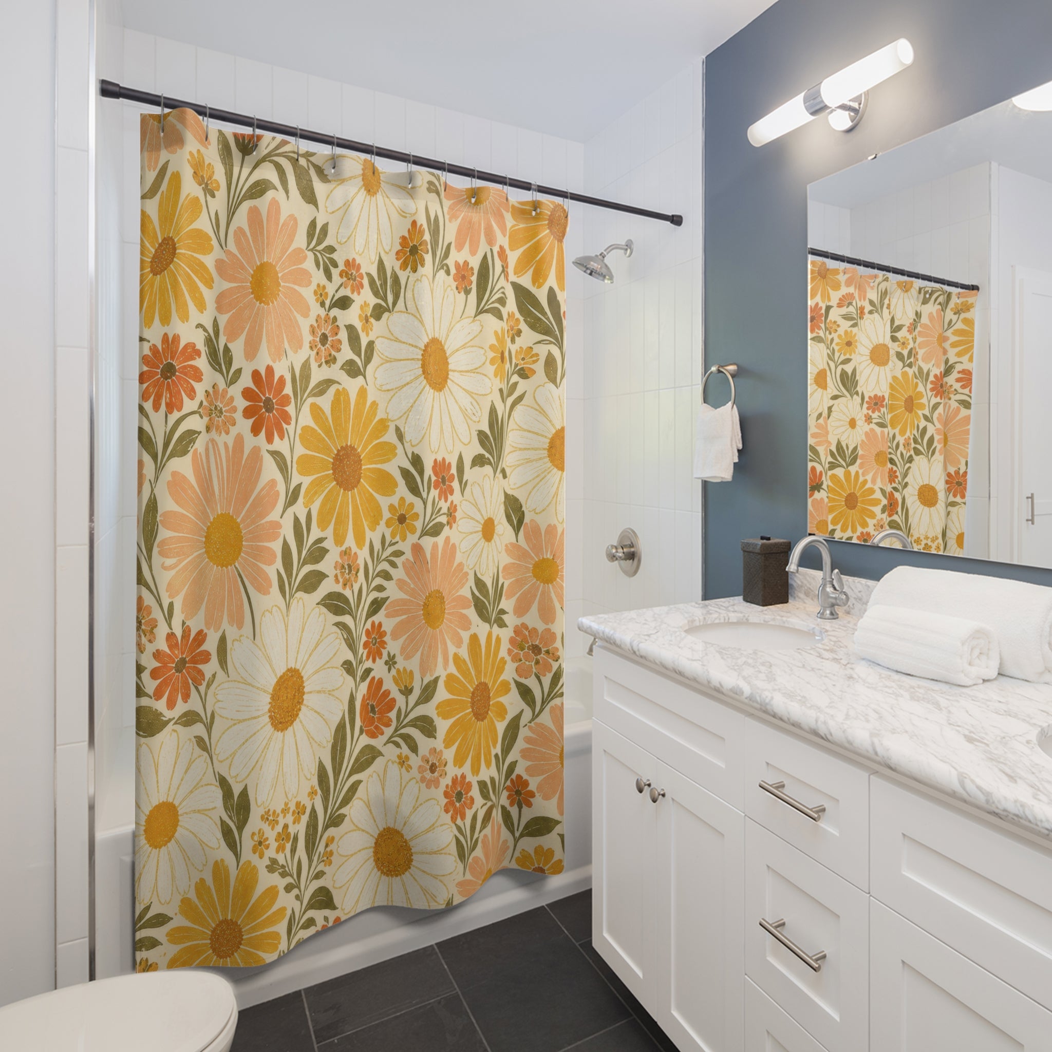 Yellow Floral Garden Daisy Shower Curtain