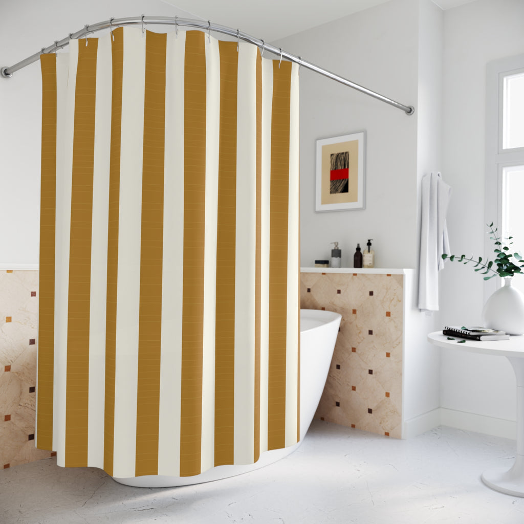 Yellow and White Awning Stripe Shower Curtain