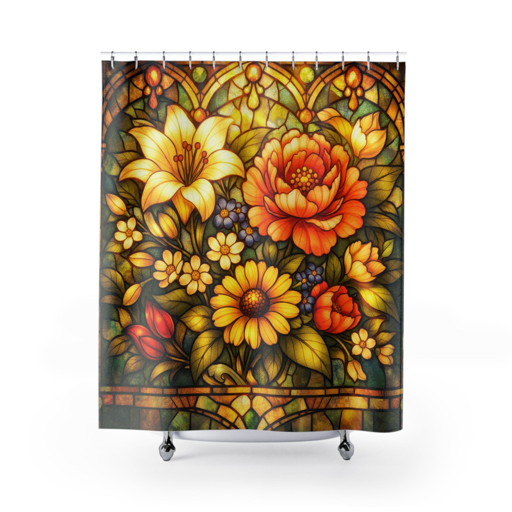 Stained Glass Floral Shower Curtain – Art Nouveau