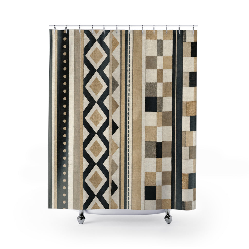 Black White and Beige Geometric Shower Curtain