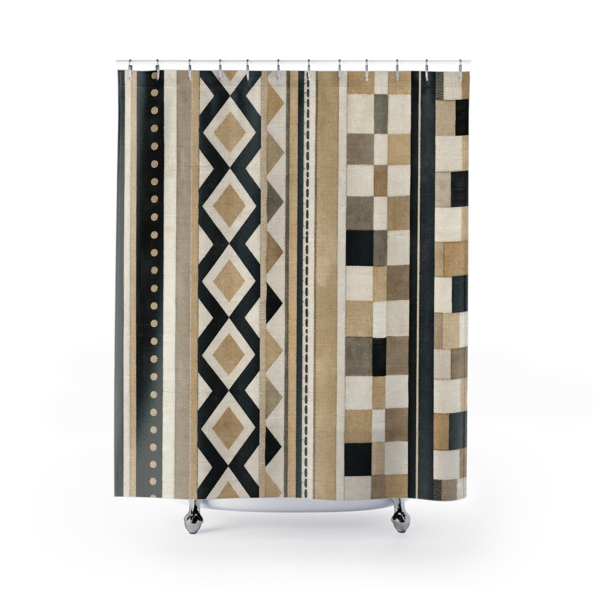 Black White and Beige Geometric Shower Curtain