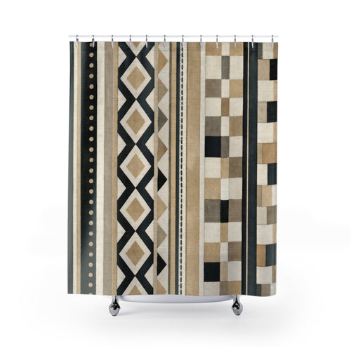 Black White and Beige Geometric Shower Curtain