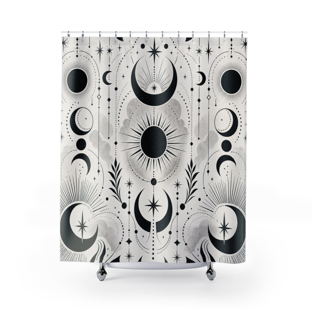 Black White Celestial Shower Curtain