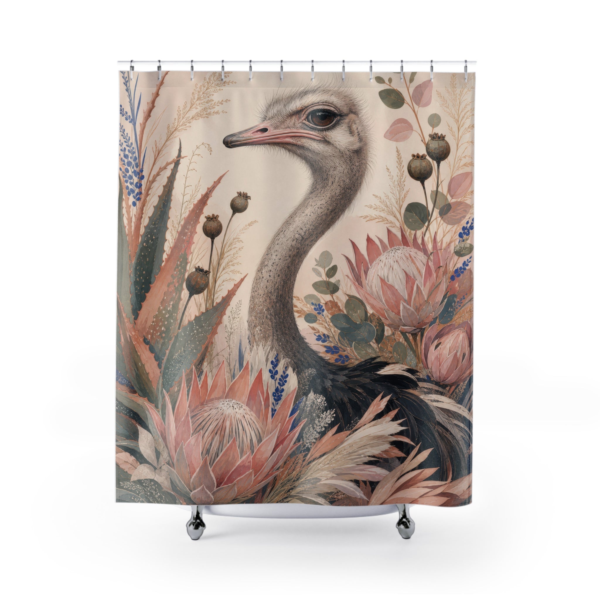 Botanical Protea Ostrich Shower Curtain