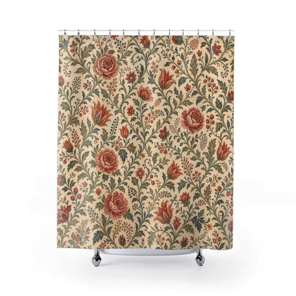 Cream Rose Vine Vintage Floral Shower Curtain