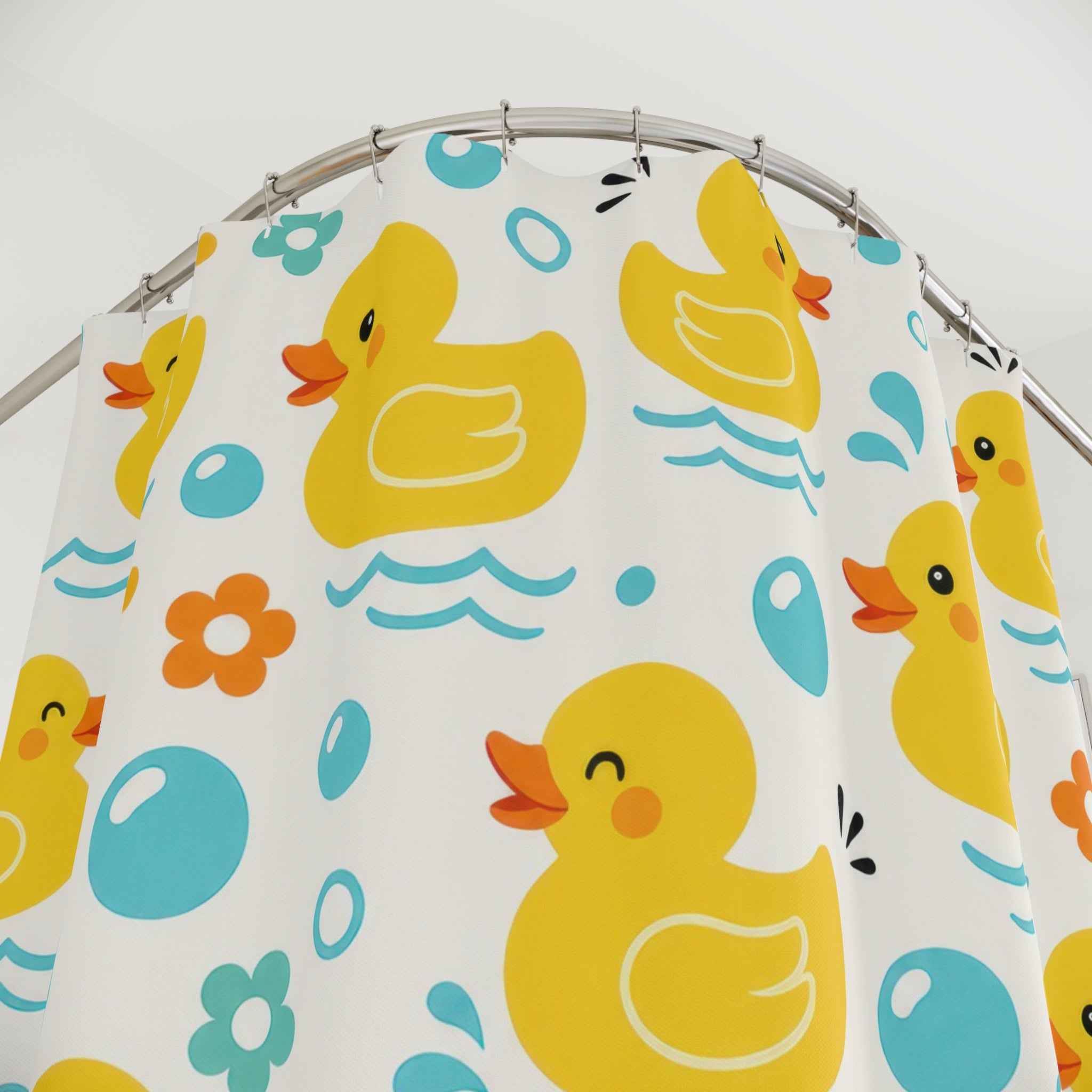 Yellow Rubber Duck Bubble Shower Curtain