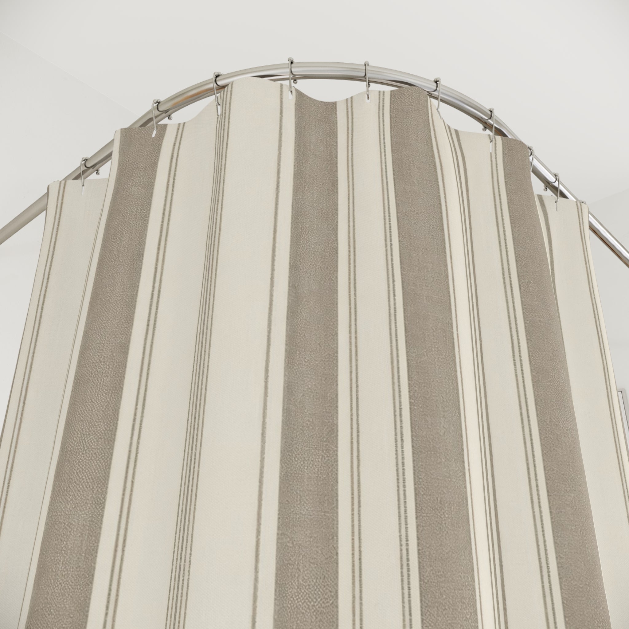 Beige Awning Stripe Shower Curtain, Neutral Classic Bathroom Decor, Taupe Stripe Bath Curtain, Guest Bathroom Decor, Small Bathroom Decor