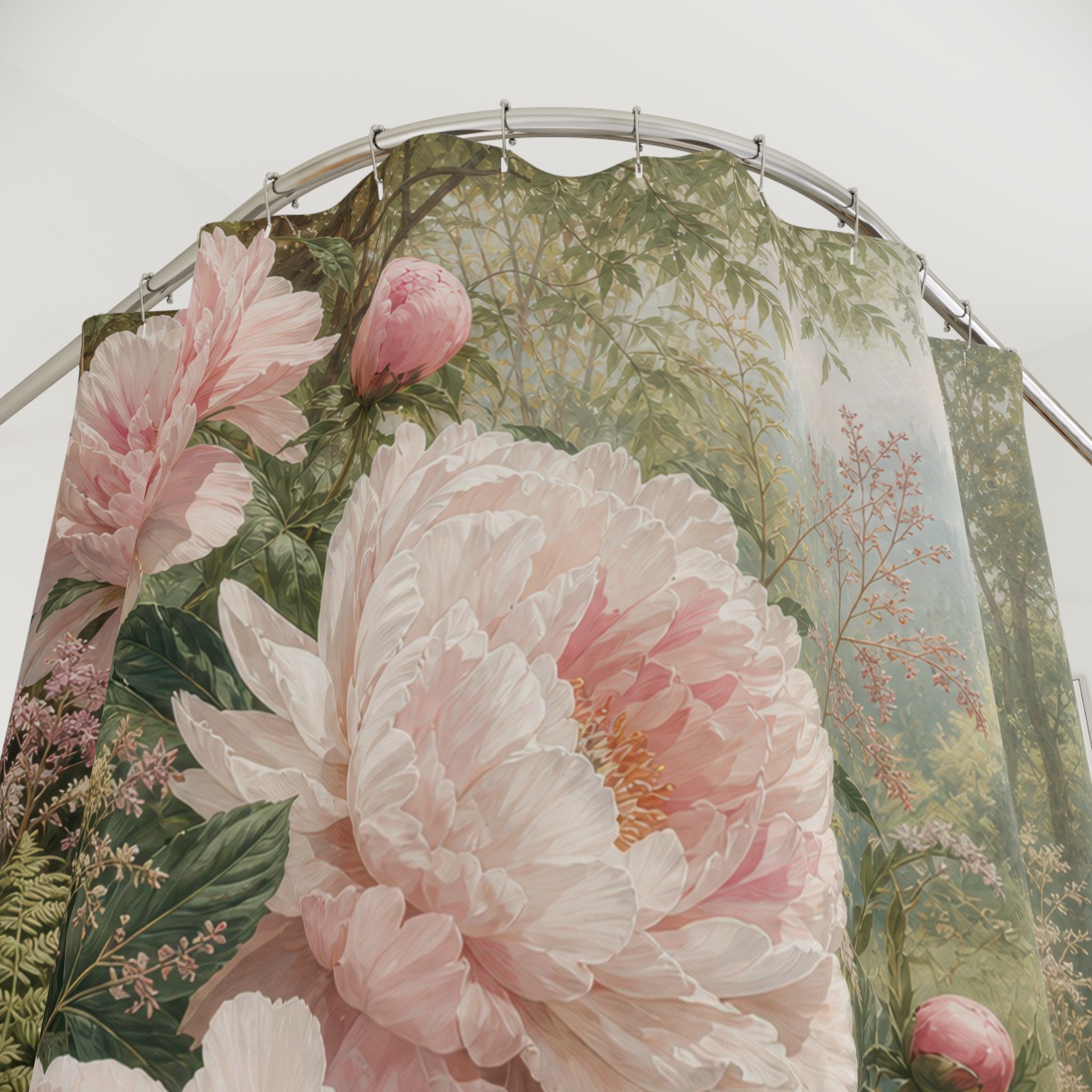 Peony Fern Woodland Edge Shower Curtain