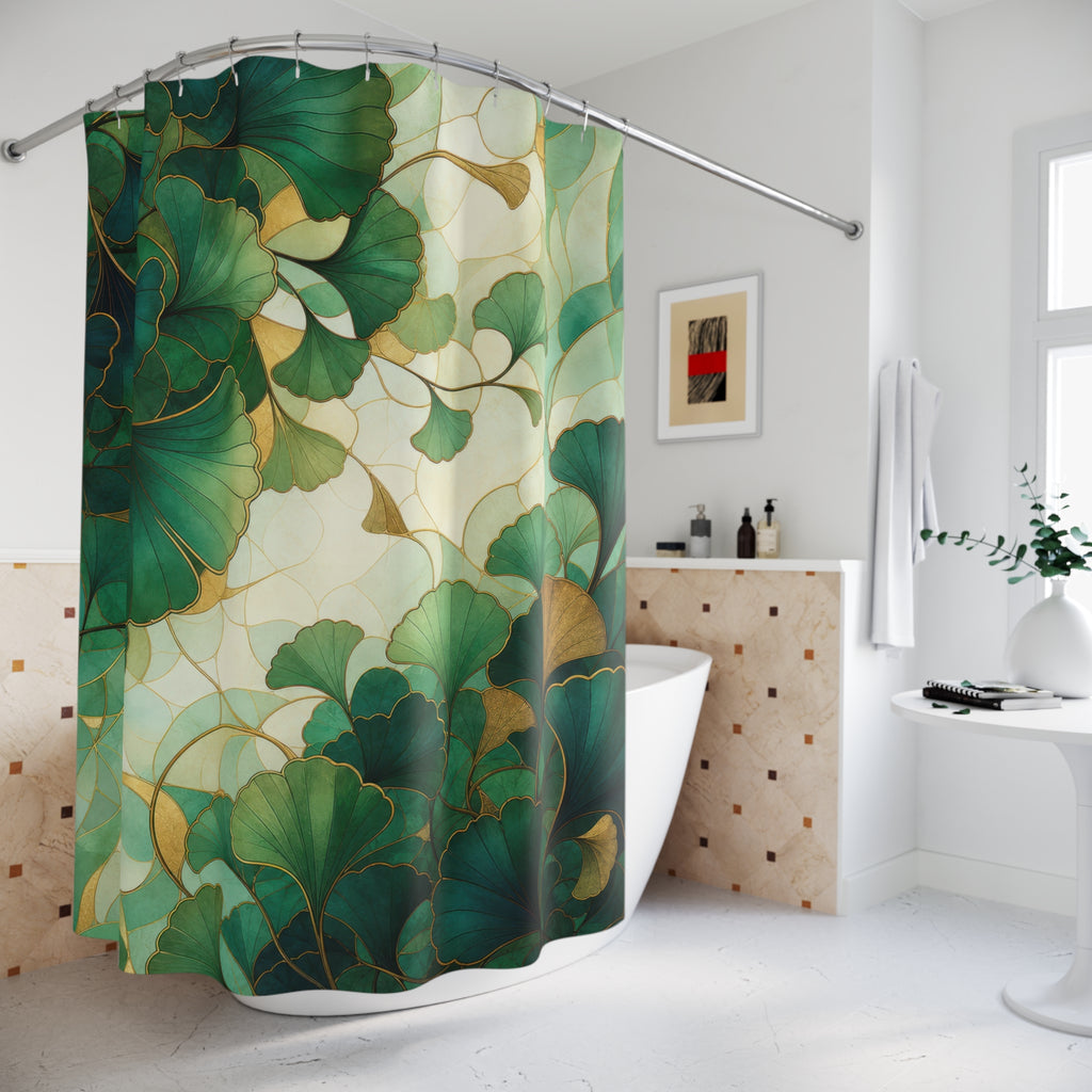 Teal Ginkgo Leaf Shower Curtain
