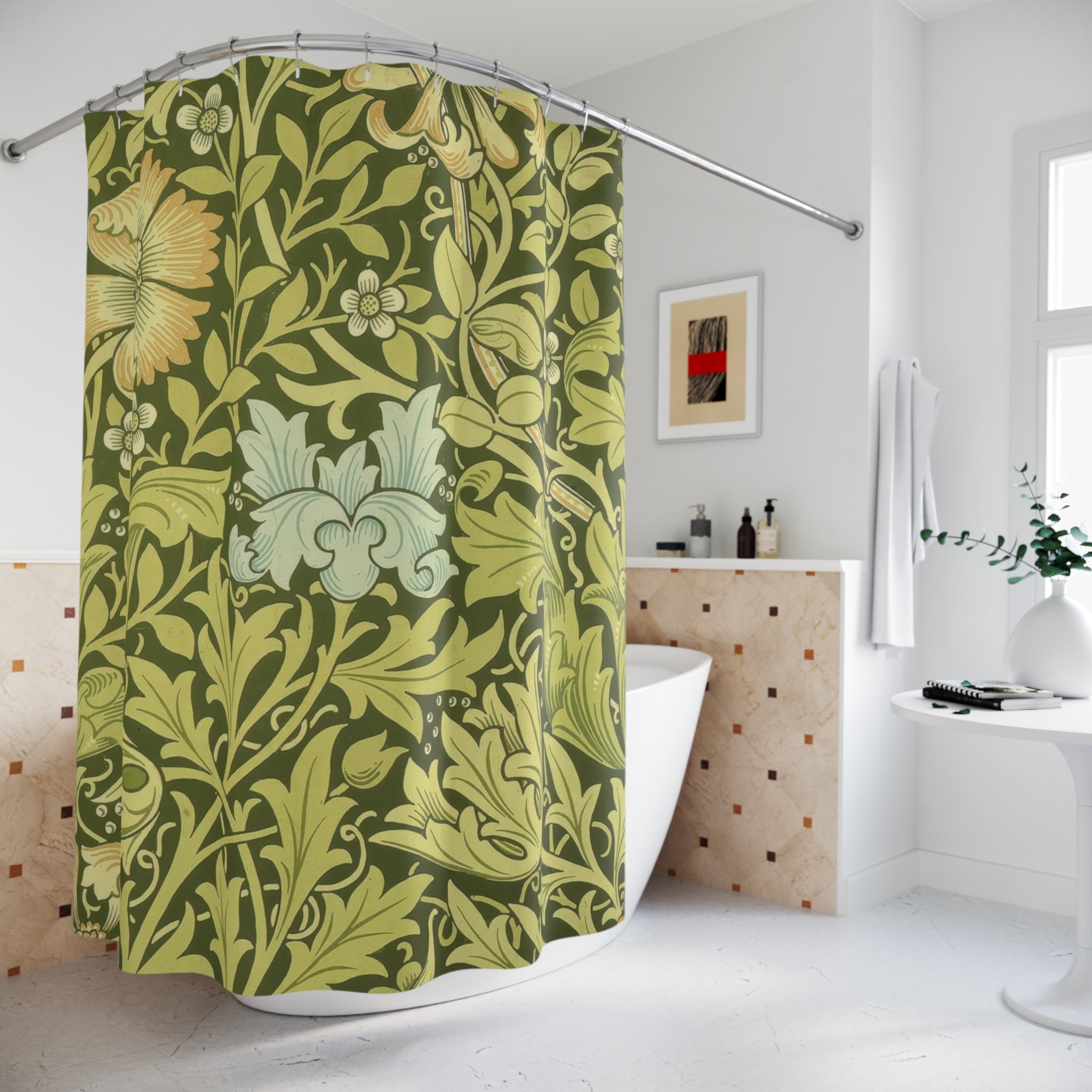 Morris Compton Shower Curtain – Olive Green 1896