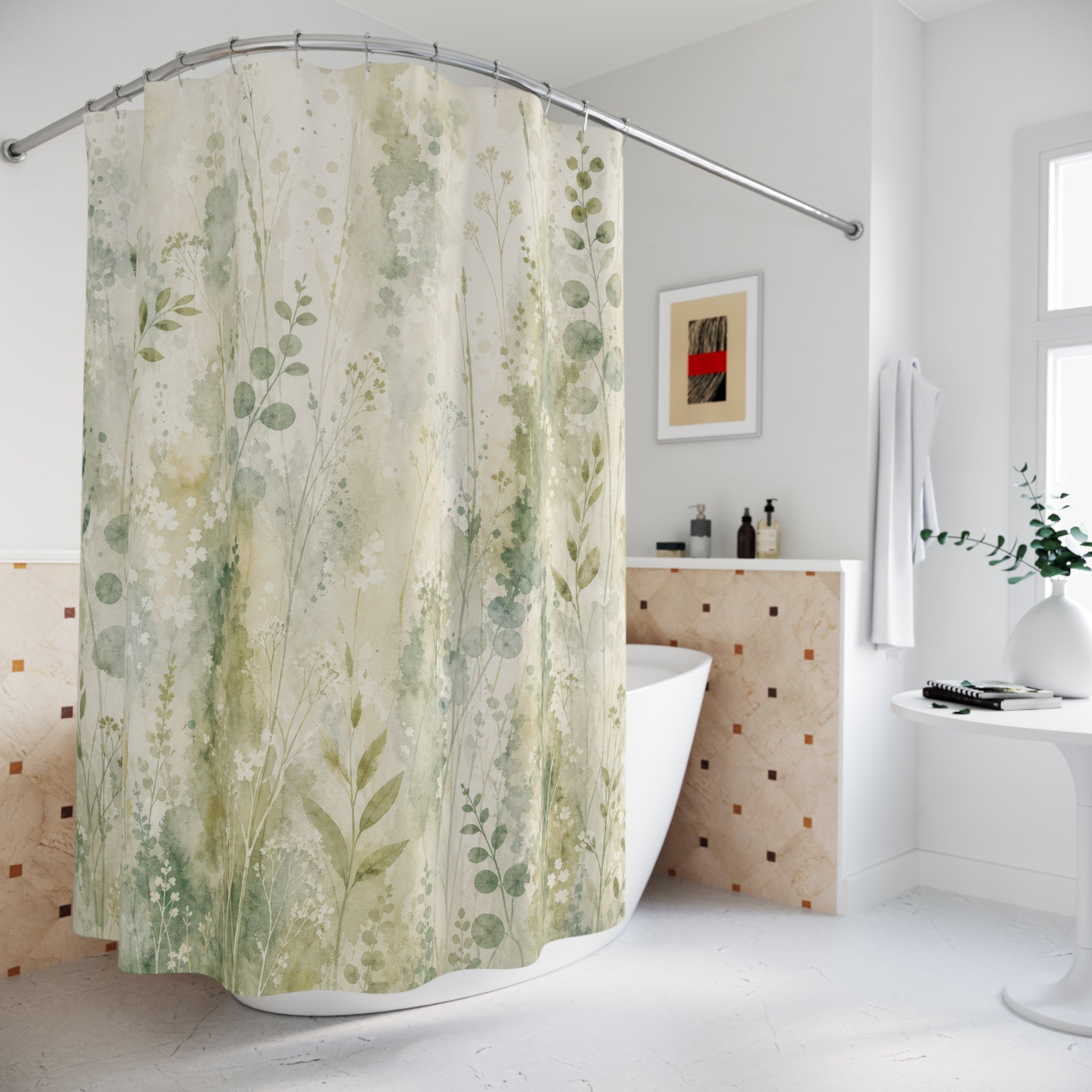 Mossy Meadow Watercolor Print Shower Curtain