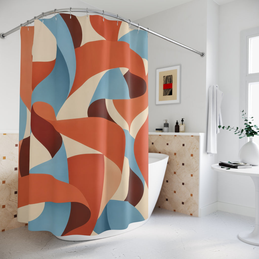 Terracotta and Blue Ribbon Shower Curtain
