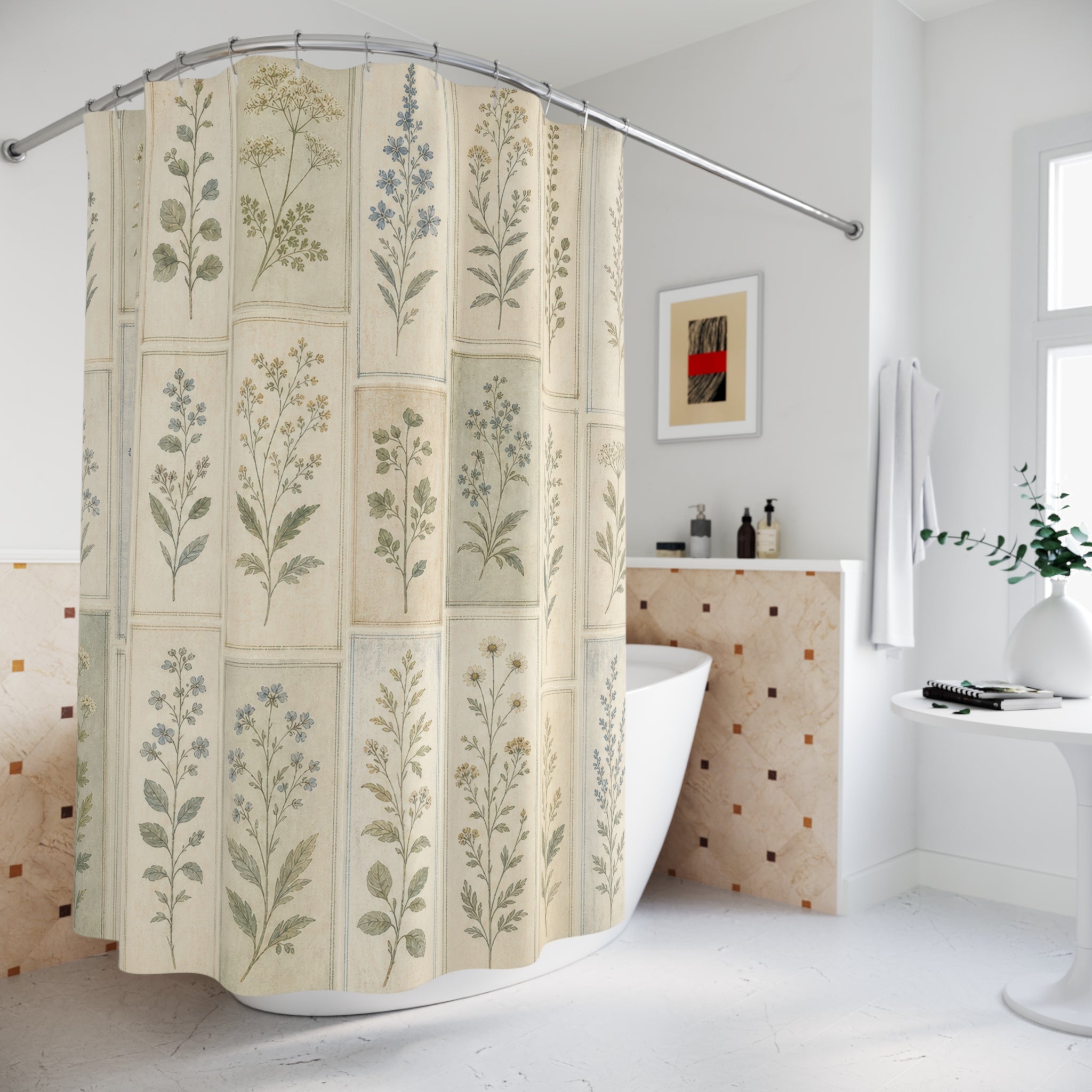 Botanical Panel Farmhouse Shower Curtain