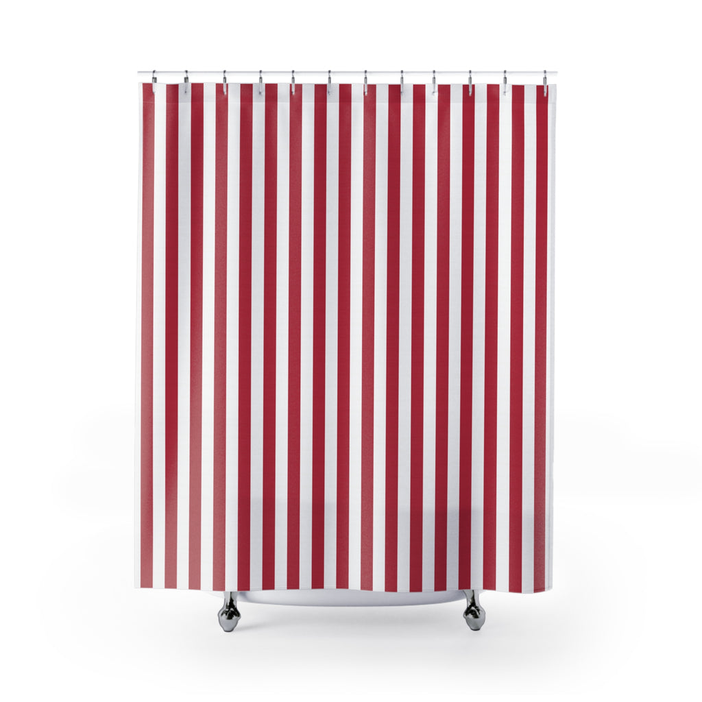 Red and White Cabana Stripe Shower Curtain