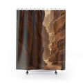 Chestnut canyon cliffs beside a winding sandy passage shower curtain with full front view