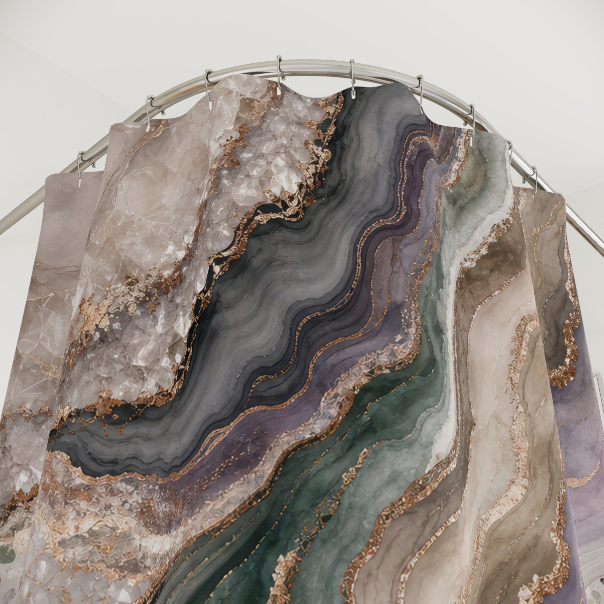 Agate Marble Shower Curtain, Grey Green Modern Bathroom Decor, Mineral Stone Bath Curtain, Abstract Guest Bathroom Decor, Spa Decor