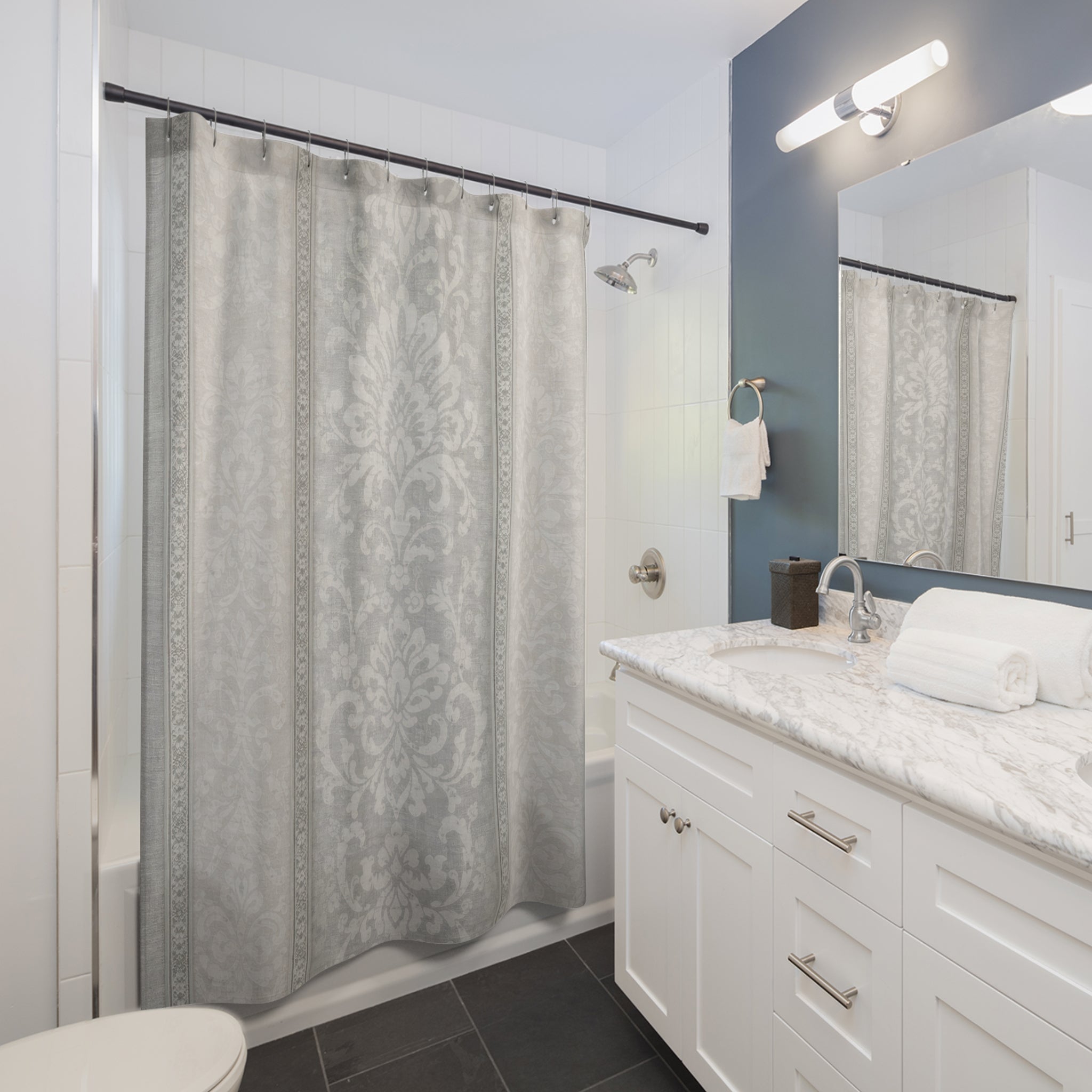 Grey Damask Shower Curtain — Striped Medallion
