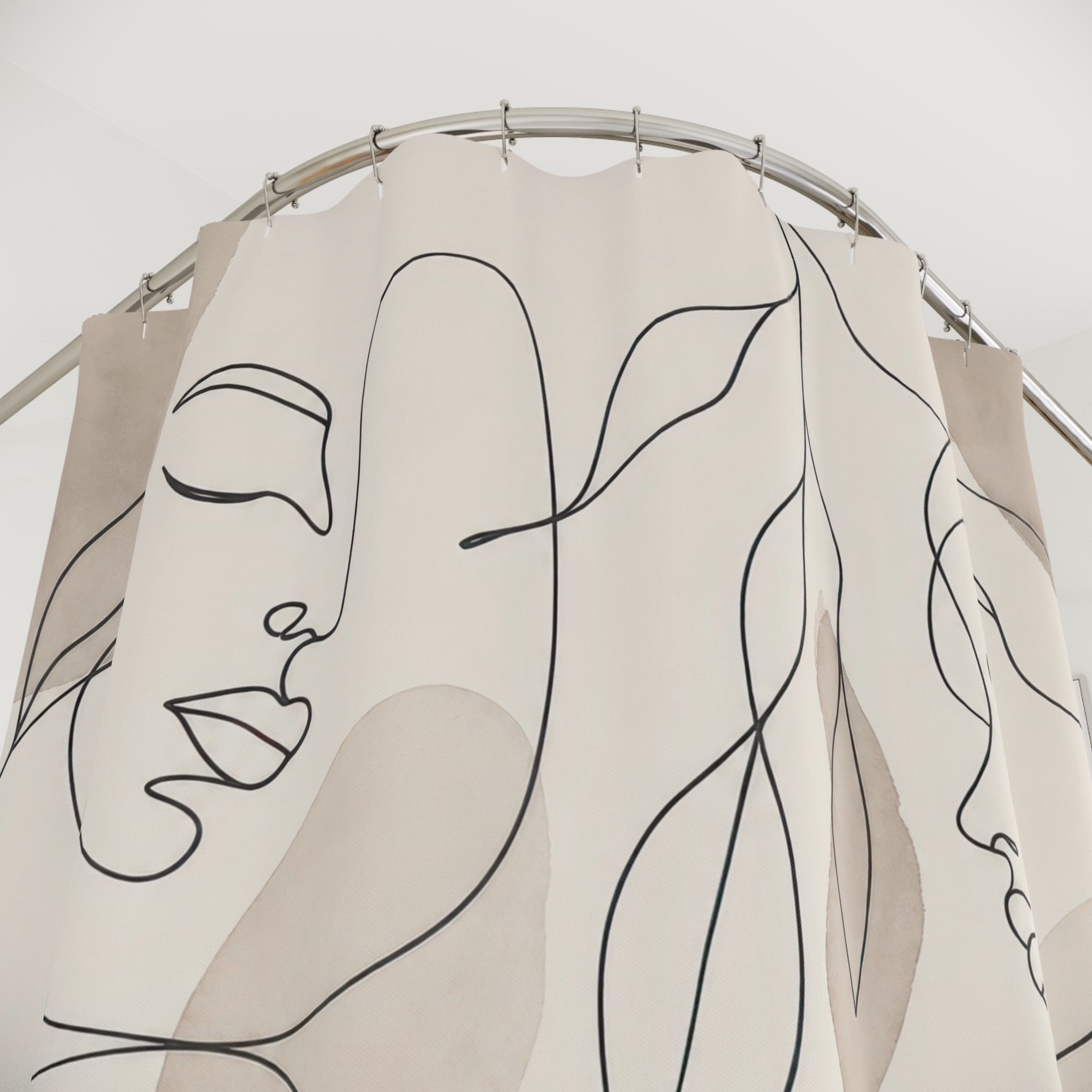 Black Beige Face Drawing Shower Curtain