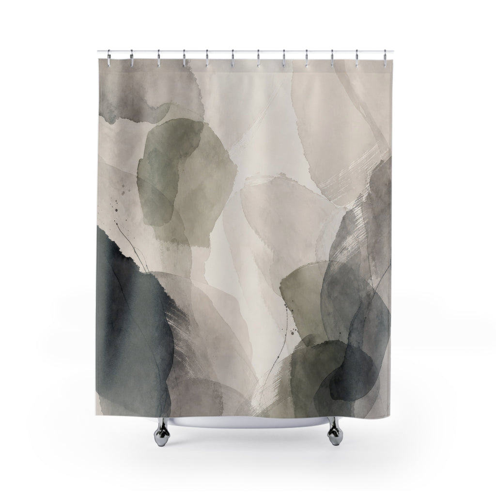 Black Beige Watercolor Stone Shower Curtain