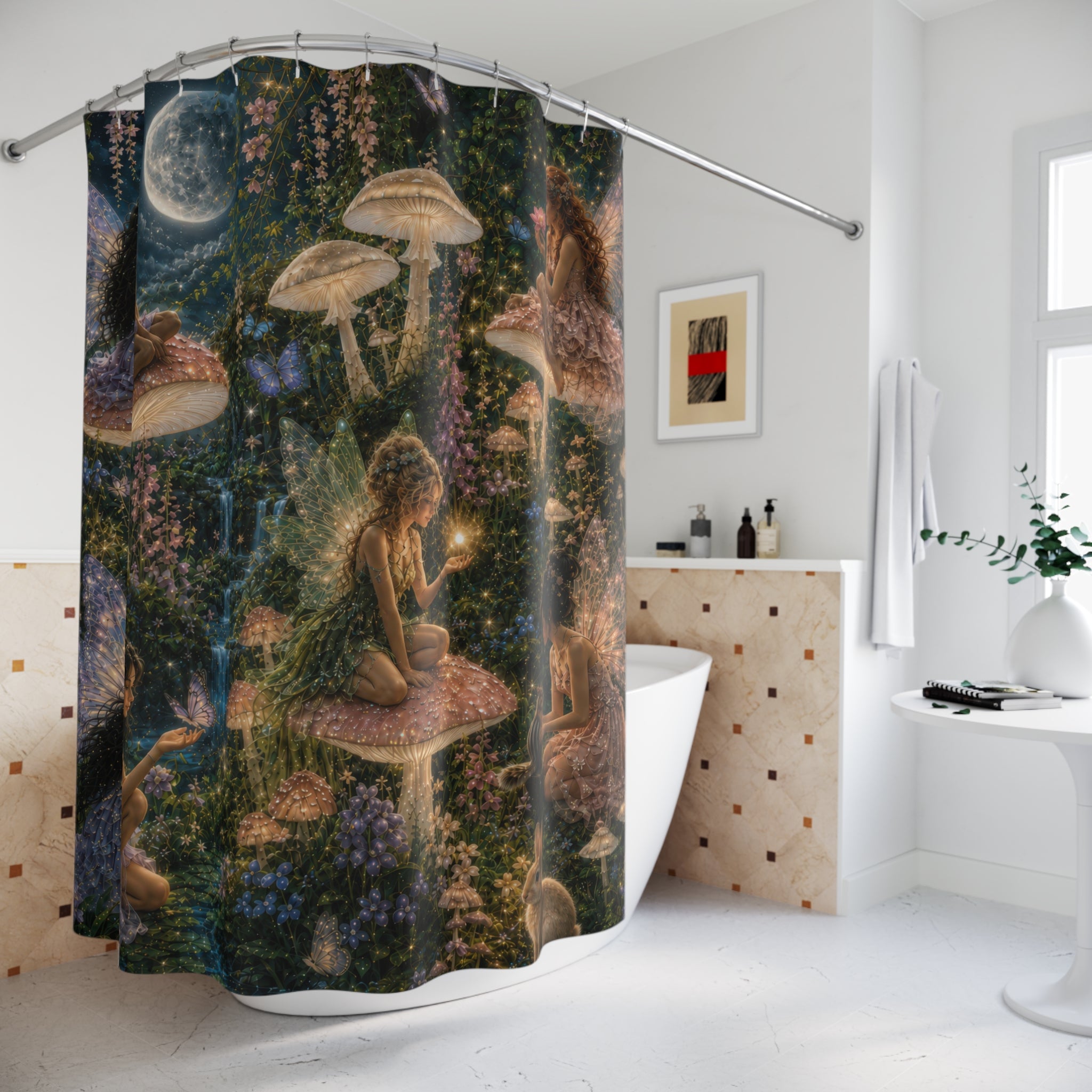 Fairycore Shower Curtain: Moonlit Mushrooms