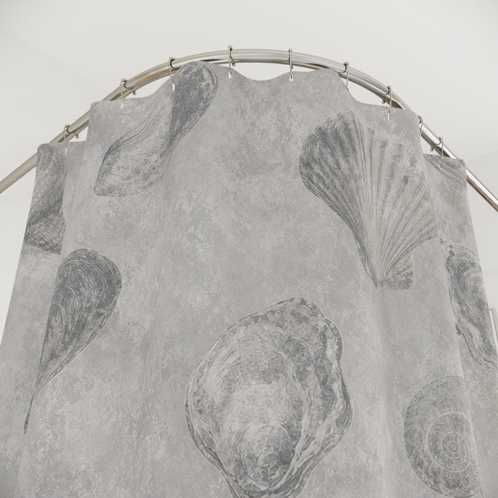 Shell Shower Curtain, Gray Coastal Bath Decor, Sketched Seashell Pattern, Neutral Guest Bathroom Decor, Soft Beach Coastal Spa Style