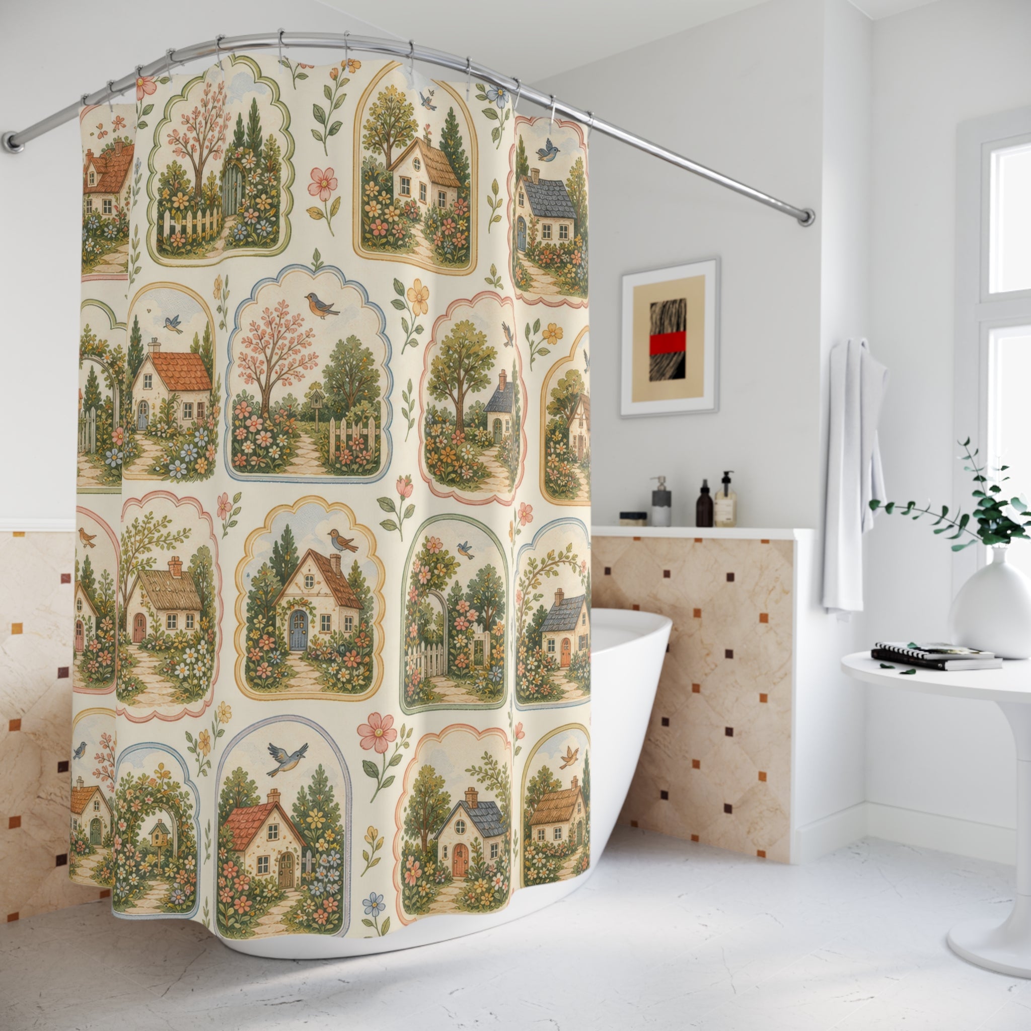 Storybook Cottage Cottagecore Shower Curtain