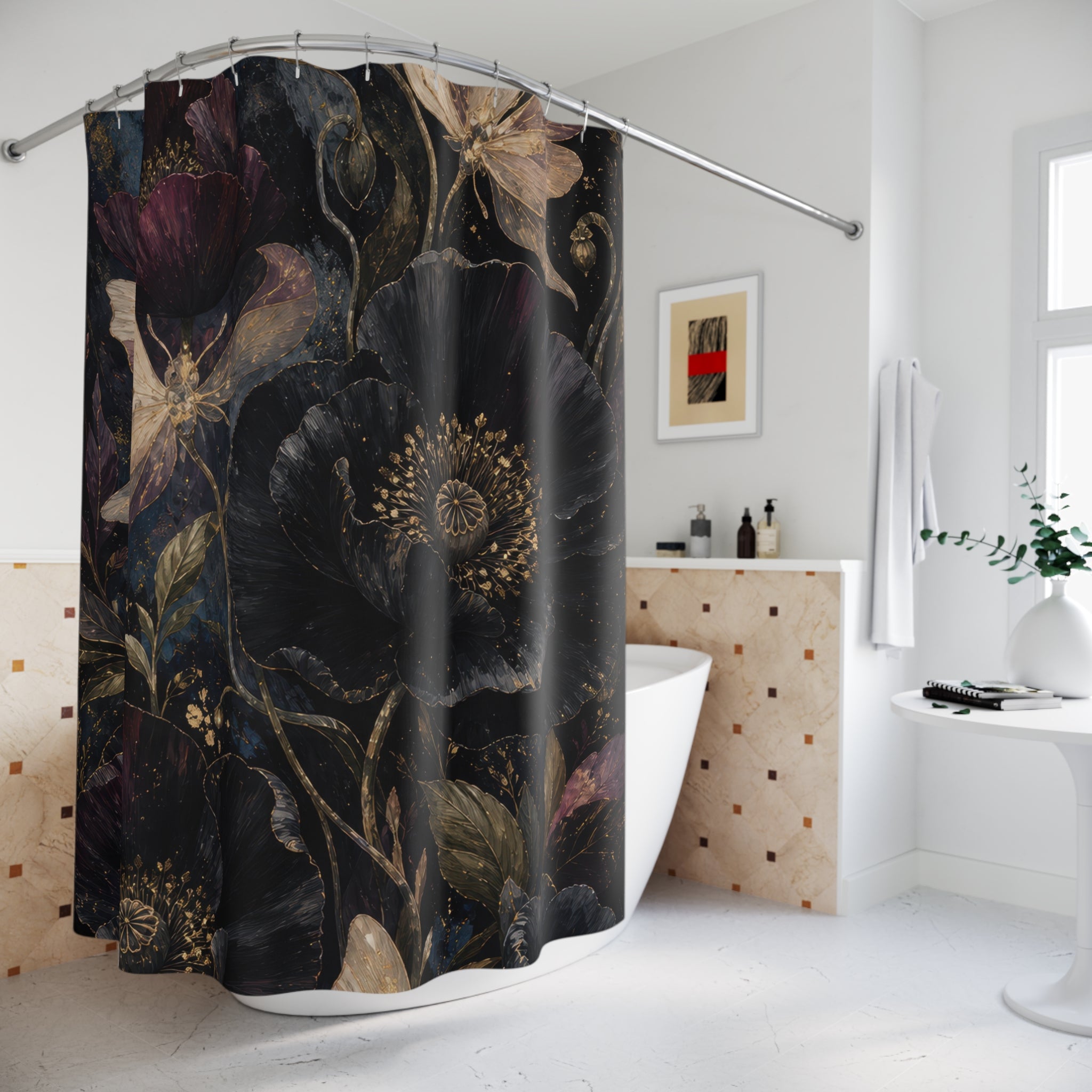 Black Poppy Nocturne Shower Curtain