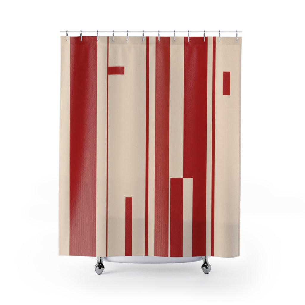 Red White Bauhaus Stripe Shower Curtain